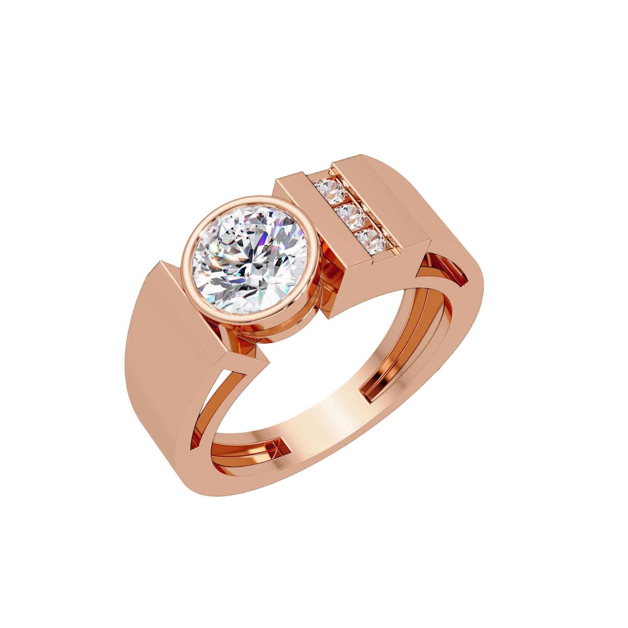 Lab Grown Diamond 1.20 CTW Round Side Accent Statement Ring- Sterling Silver