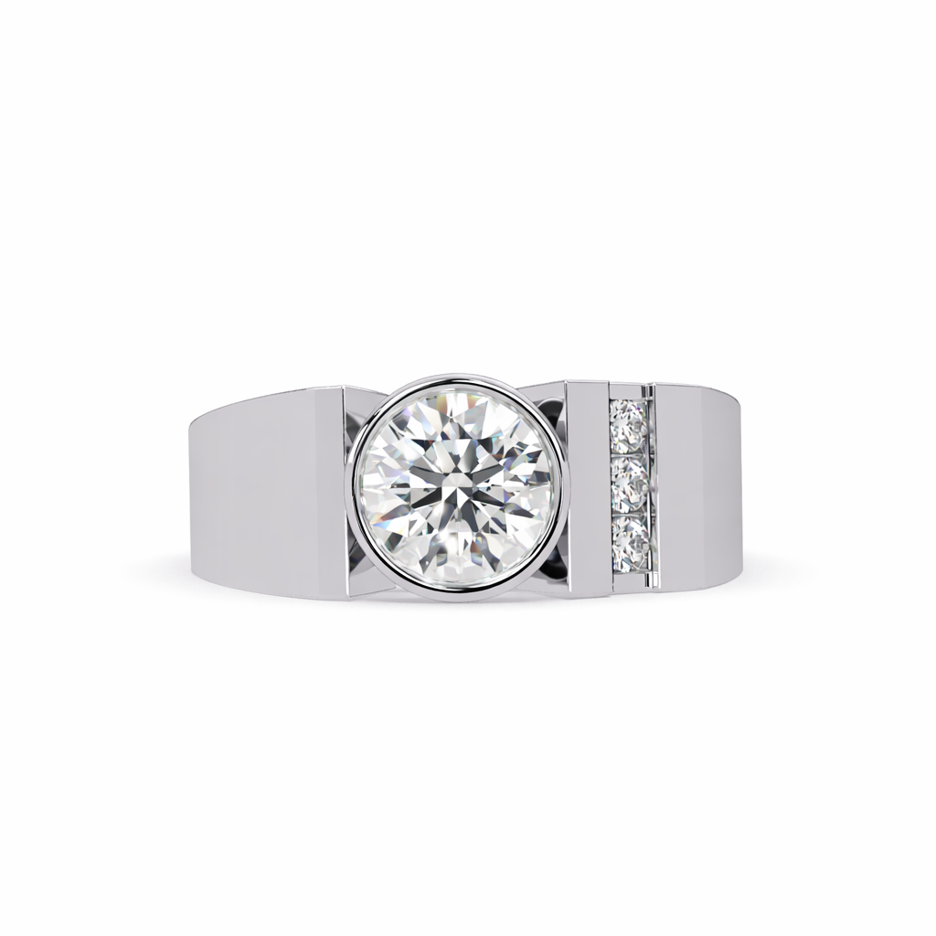 Lab Grown Diamond 1.20 CTW Round Side Accent Statement Ring- Sterling Silver