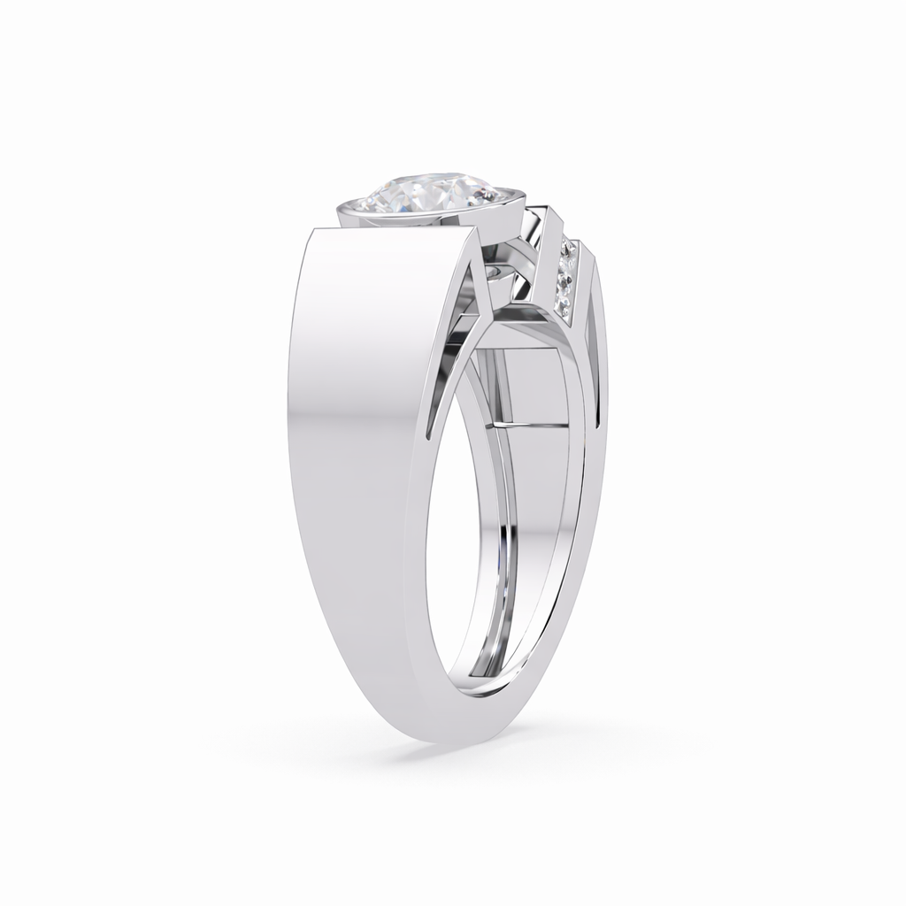 Lab Grown Diamond 1.20 CTW Round Side Accent Statement Ring- Sterling Silver