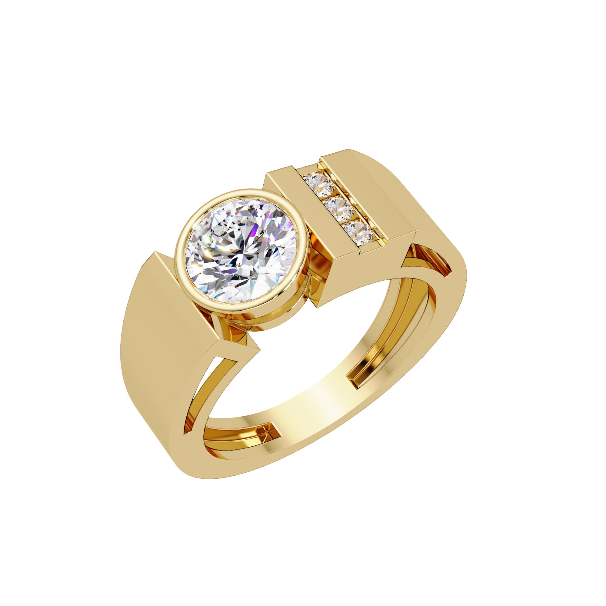 Lab Grown Diamond 1.20 CTW Round Side Accent Statement Ring- Sterling Silver