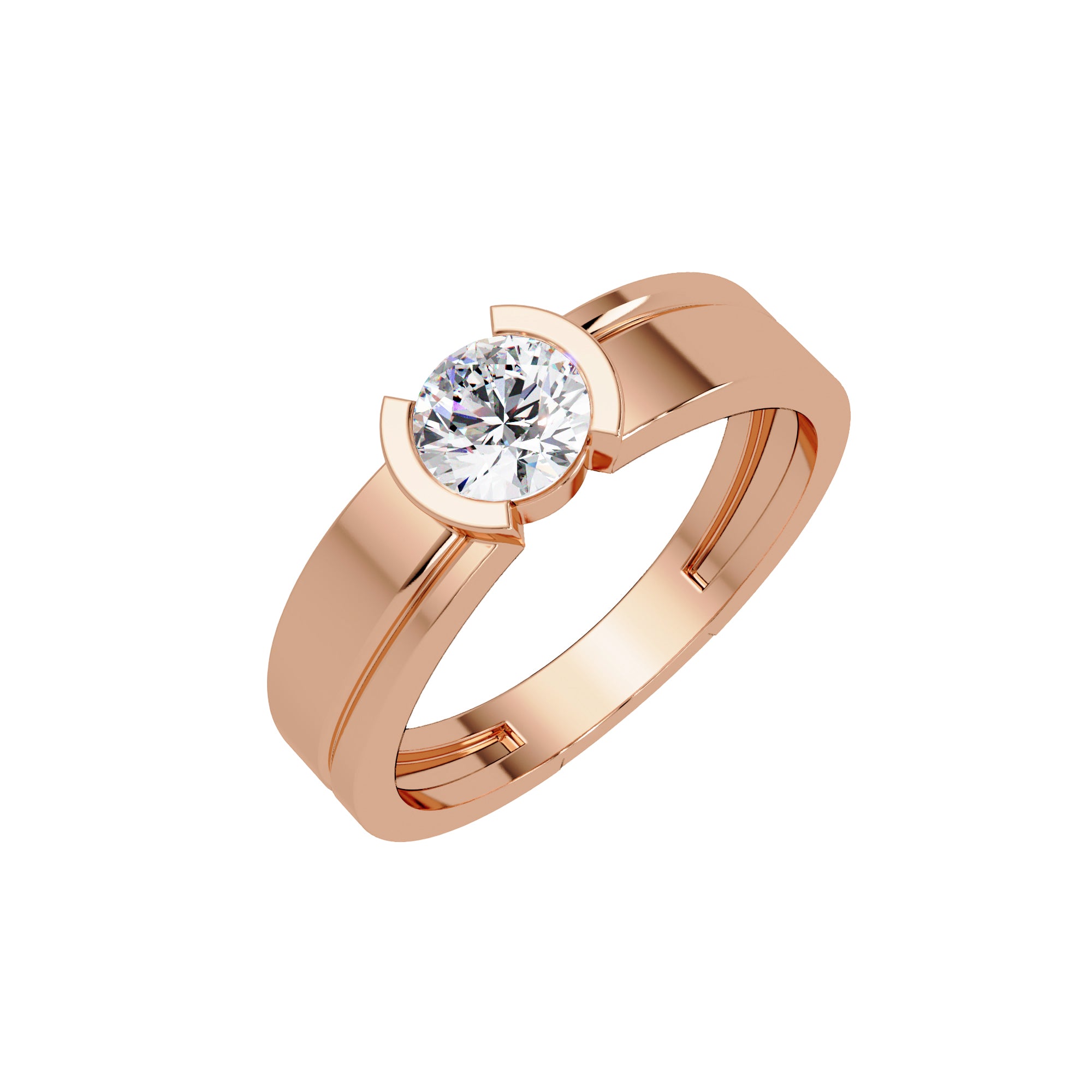Lab Grown Diamond 0.50 CTW Round Half Bezel Solitaire Ring- Sterling Silver