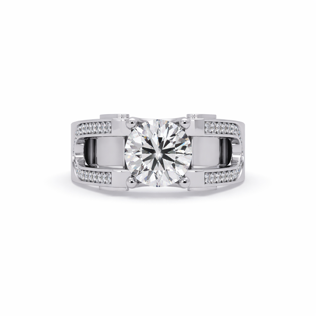 Lab Grown Diamond 1.75 CTW Round Split Shank Men's Ring- Sterling Silver