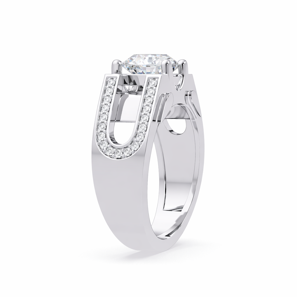 Lab Grown Diamond 1.75 CTW Round Split Shank Men's Ring- Sterling Silver