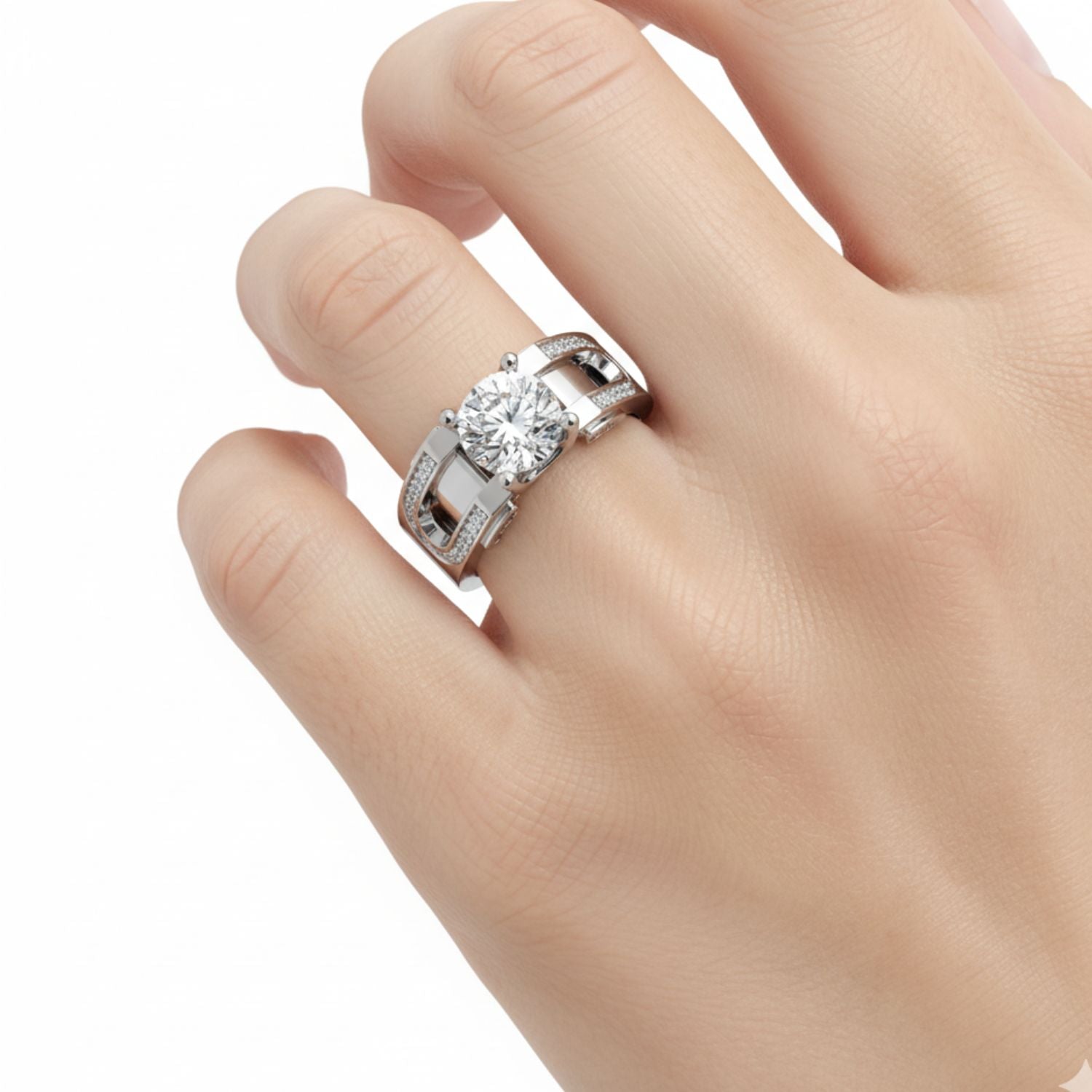 Lab Grown Diamond 1.75 CTW Round Split Shank Men's Ring- Sterling Silver