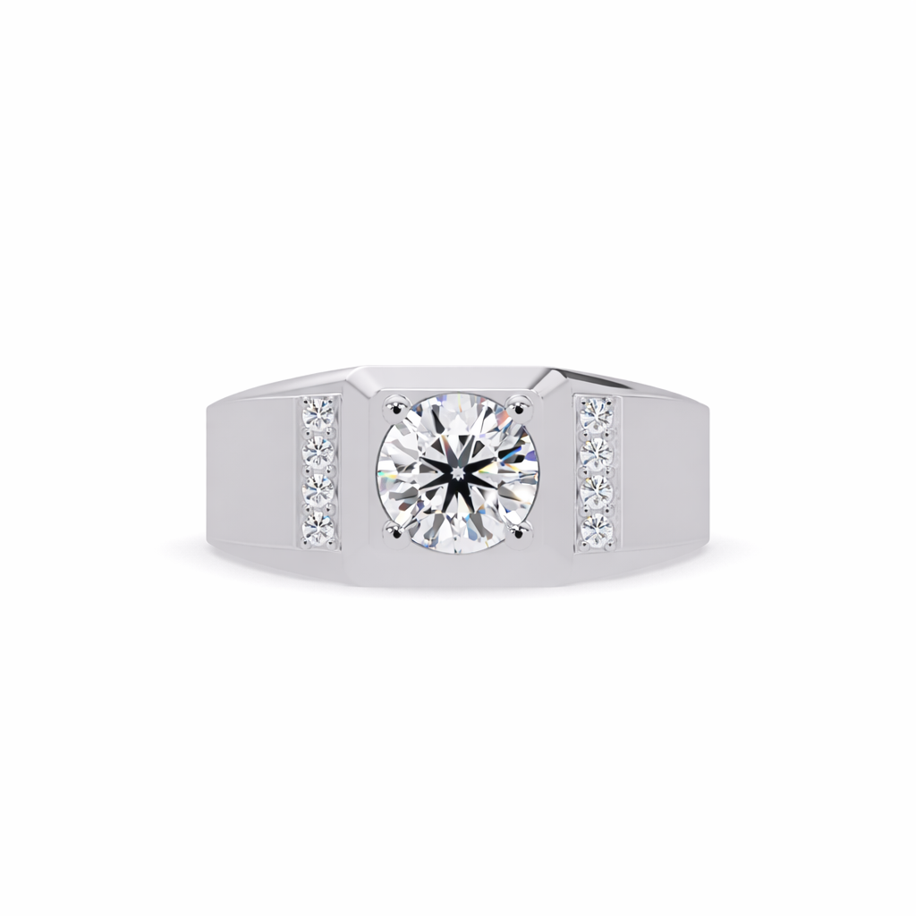 Lab Grown Diamond 1.10 CTW Round Men's Ring- Sterling Silver