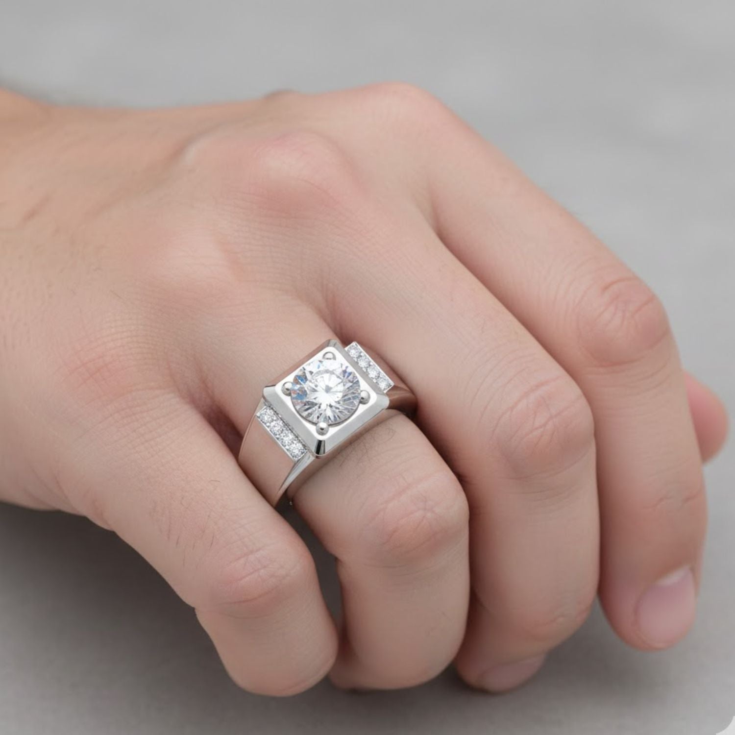 Lab Grown Diamond 1.10 CTW Round Men's Ring- Sterling Silver