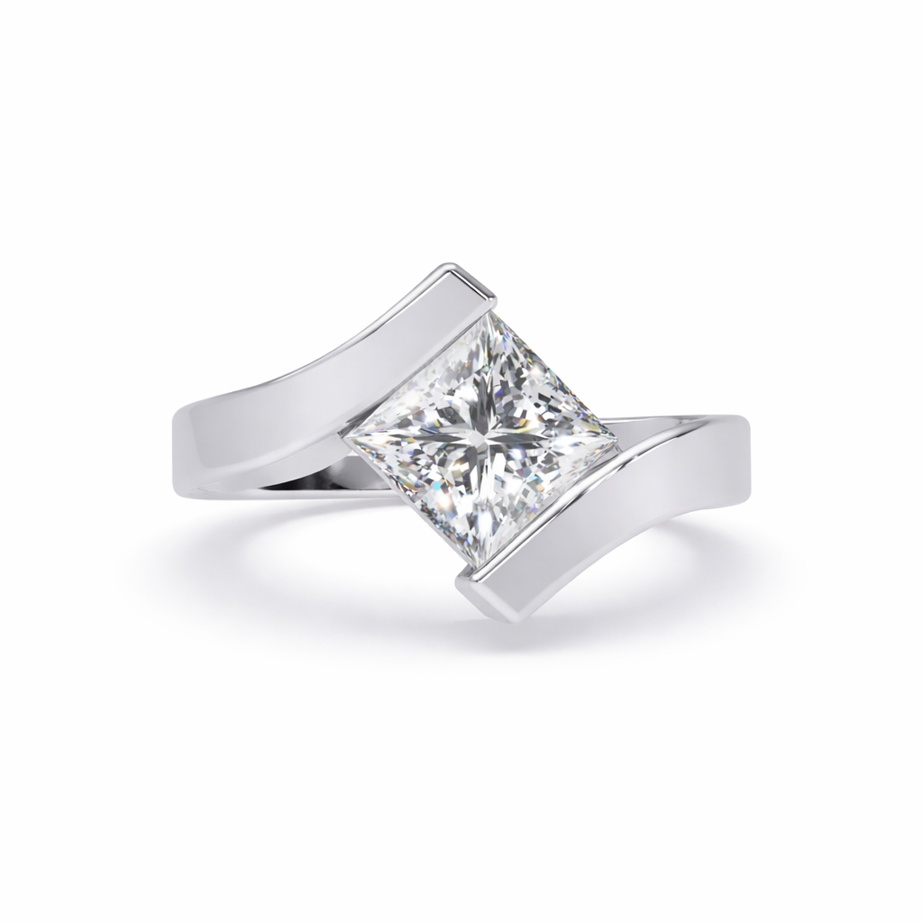 Lab Grown Diamond 2.00 CTW Square Solitaire Statement Men's Ring- Sterling Silver