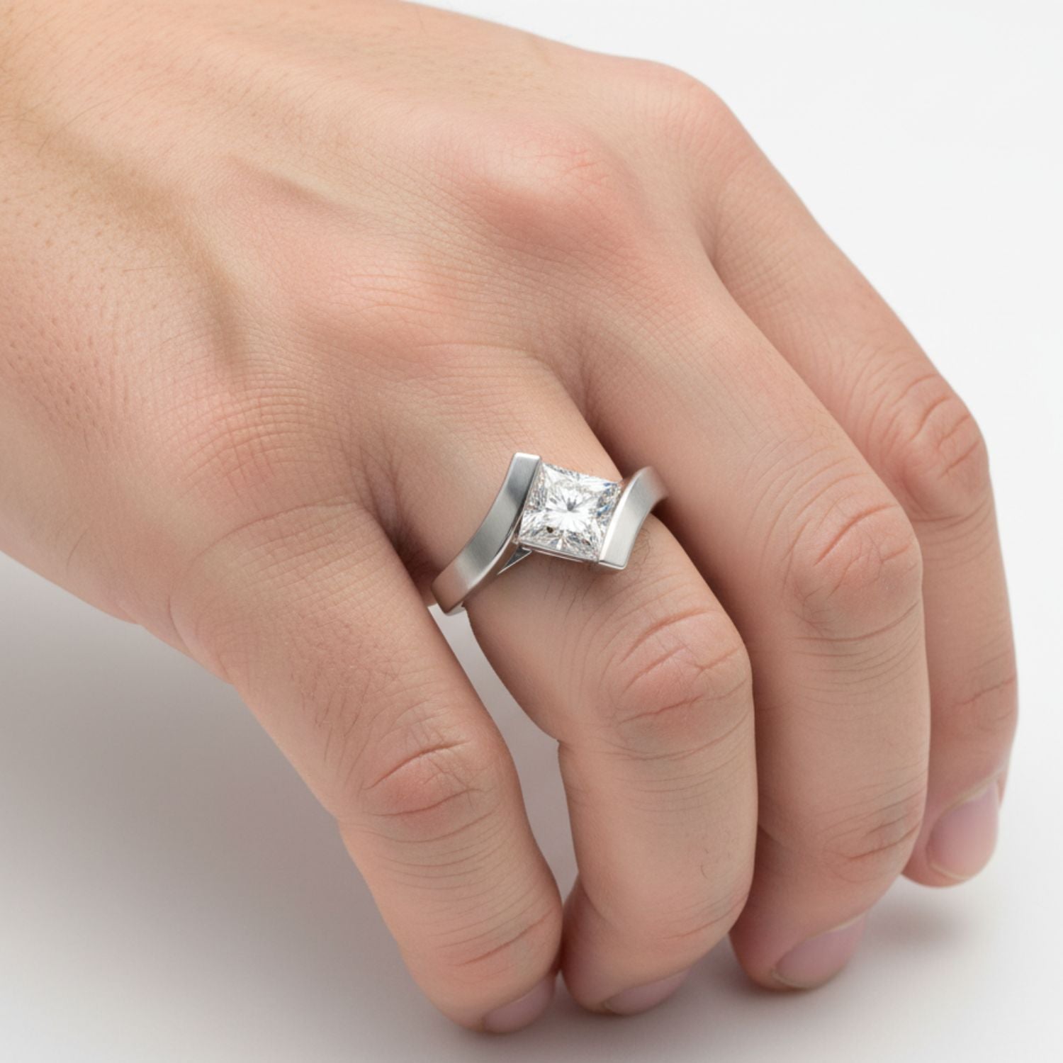 Lab Grown Diamond 2.00 CTW Square Solitaire Statement Ring- Sterling Silver