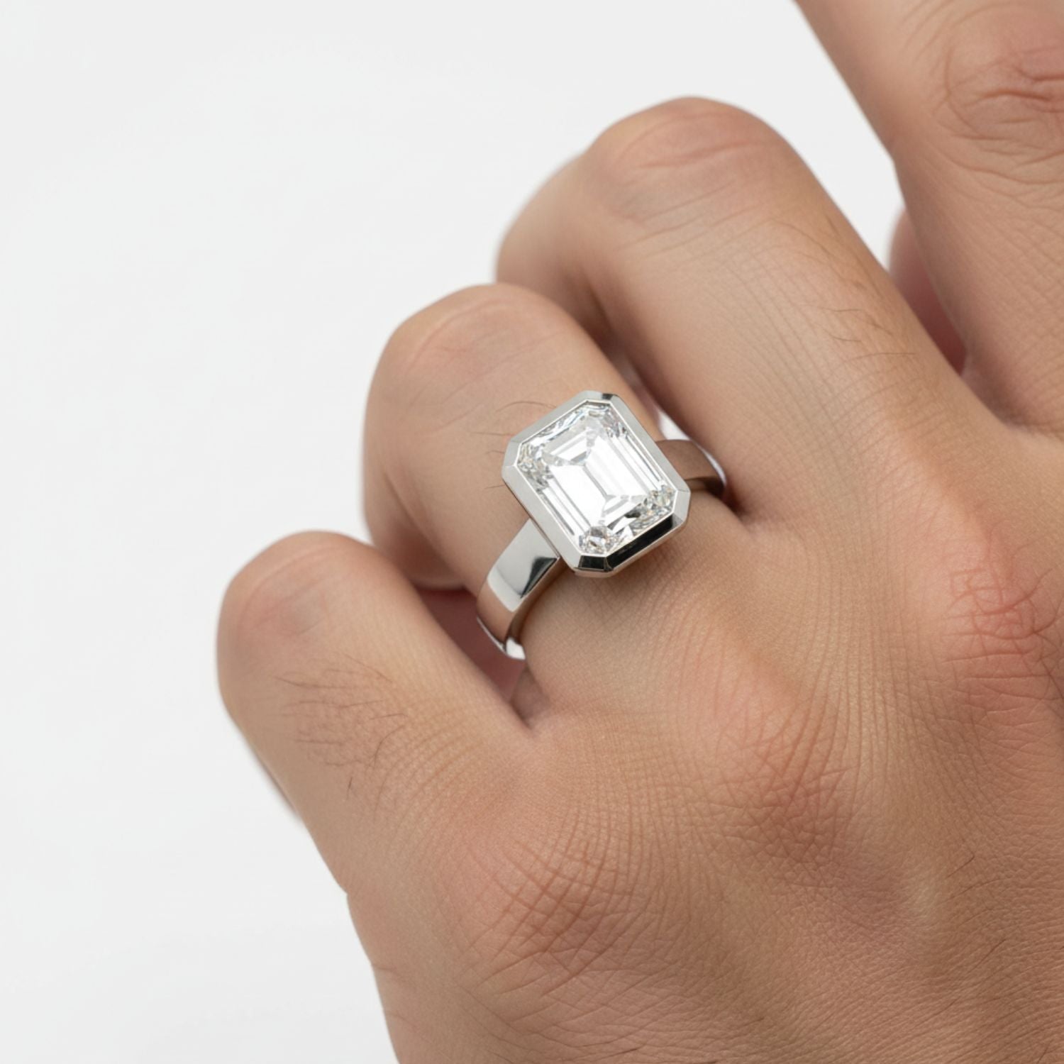 Lab Grown Diamond 2.65 CTW Octagon Bezel Set Bold Solitaire Men's Ring- Sterling Silver