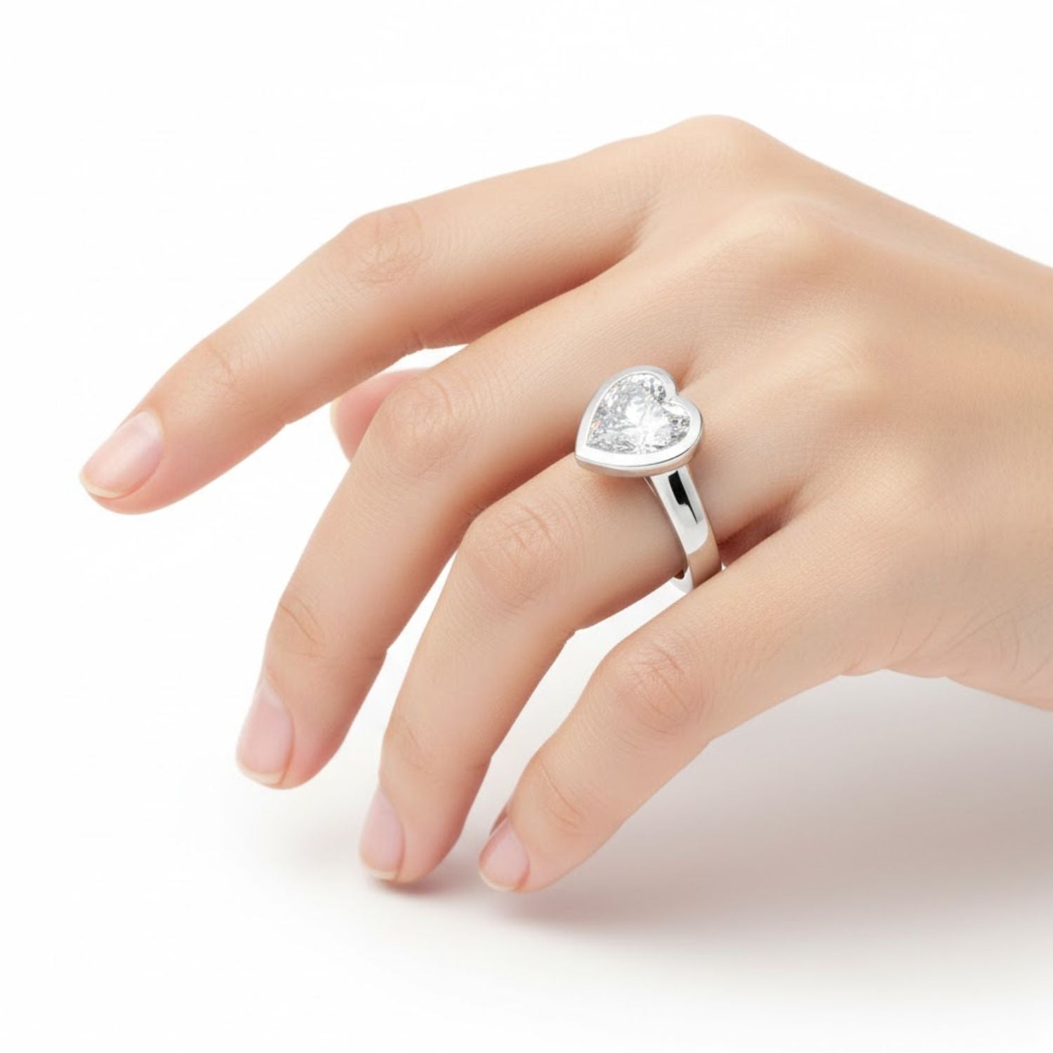 Lab Grown Diamond 1.85 CTW Heart Bezel Set Solitaire Ring- Sterling Silver