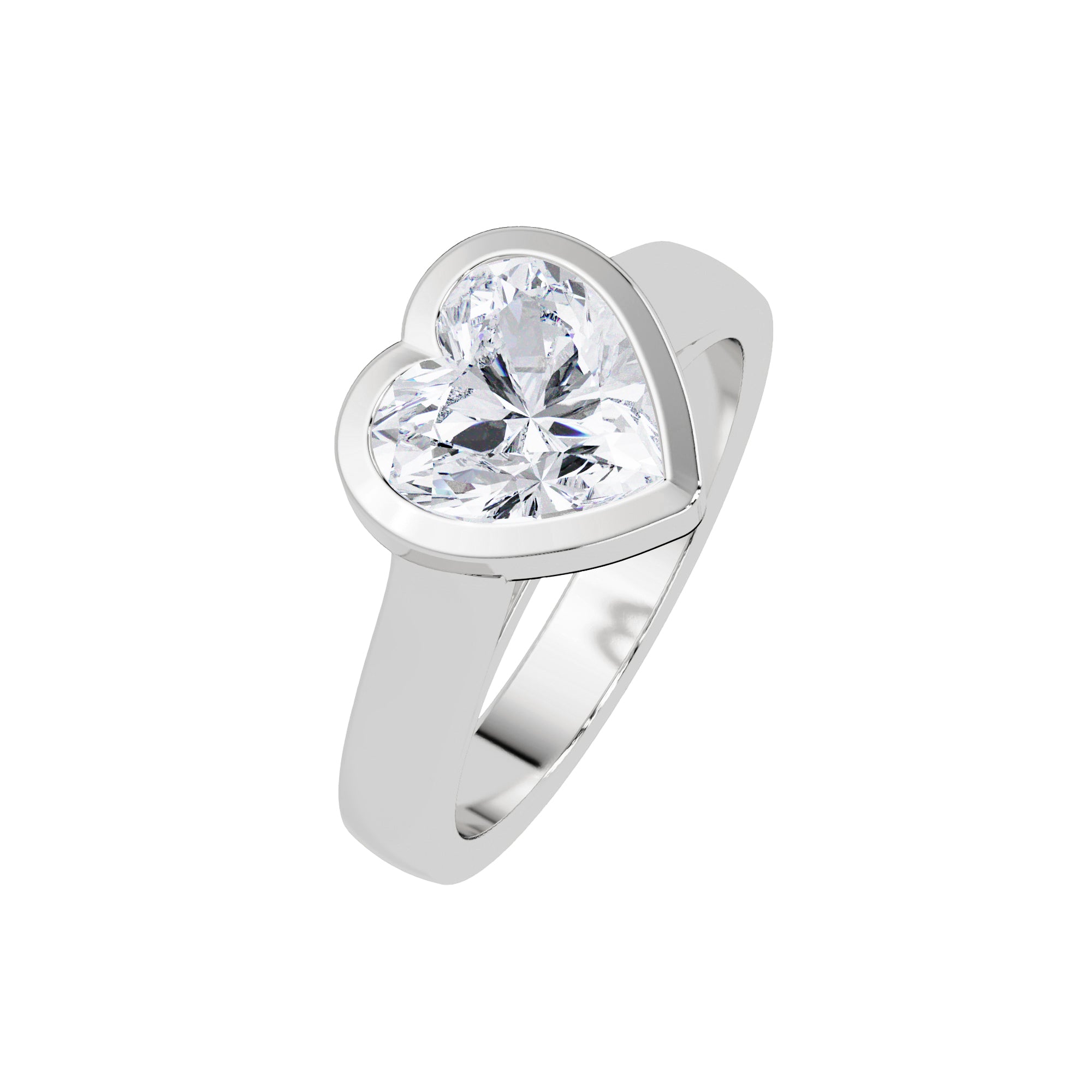 Lab Grown Diamond 1.85 CTW Heart Bezel Set Solitaire Ring- Sterling Silver