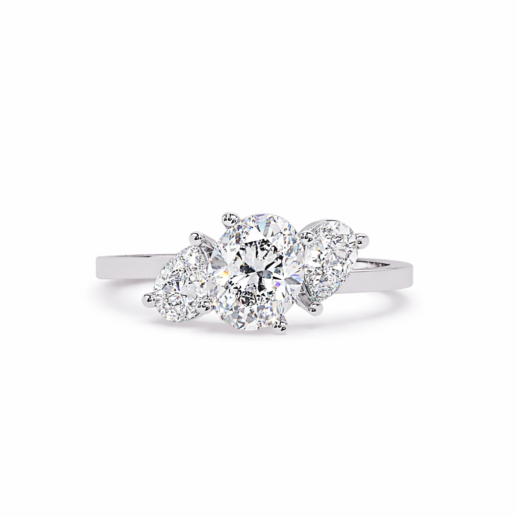 Lab Grown Diamond 1.50 CTW Pear Three Stone Ring- Sterling Silver