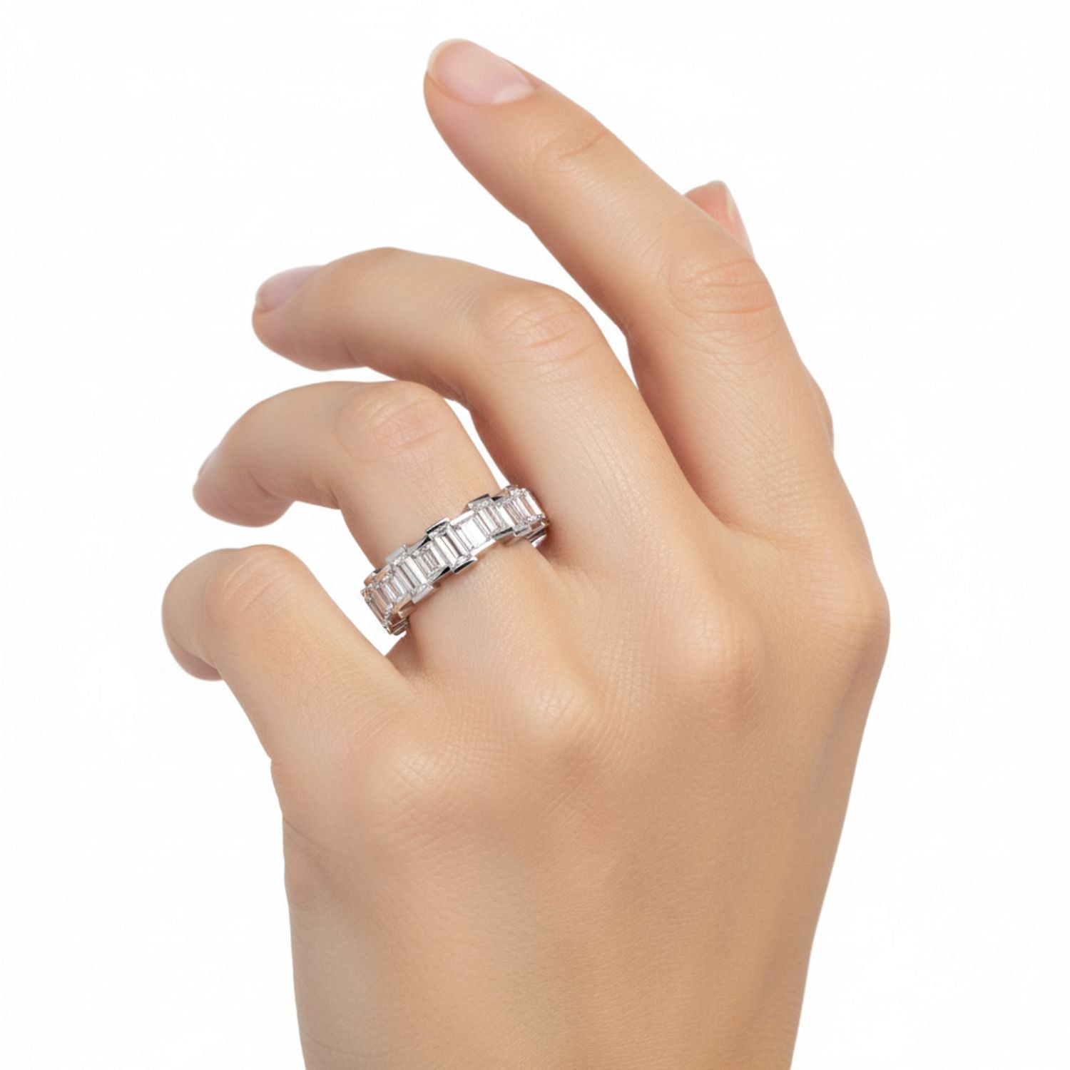 Lab Grown Diamond 1.00 CTW Baguette Classic Eternity Ring- Sterling Silver