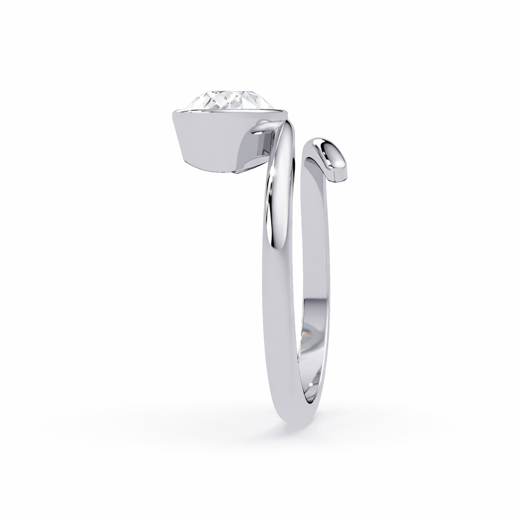 Lab Grown Diamond 1.50 CTW Pear Bezel Set Bypass Ring- Sterling Silver