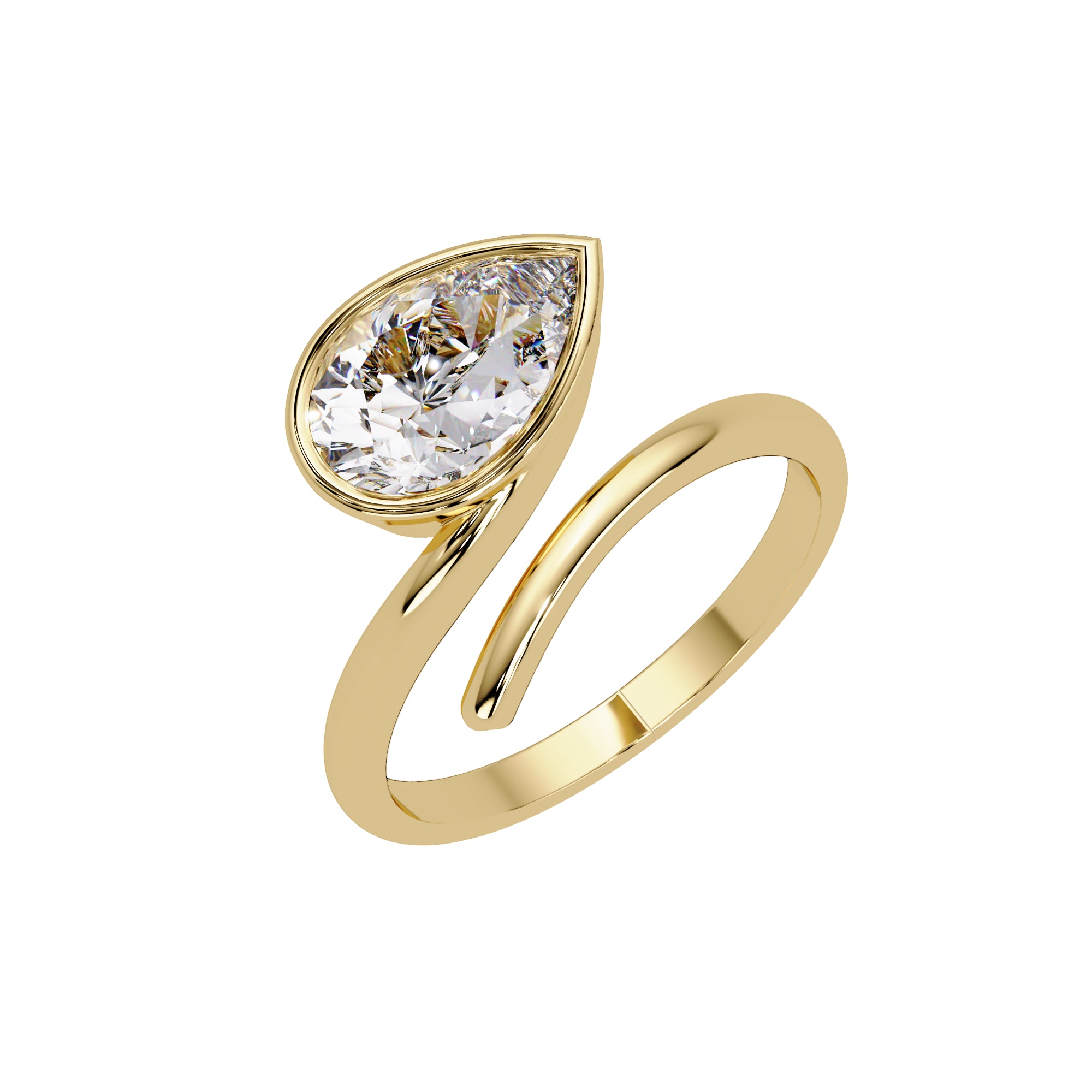 Lab Grown Diamond 1.50 CTW Pear Bezel Set Bypass Ring- Sterling Silver