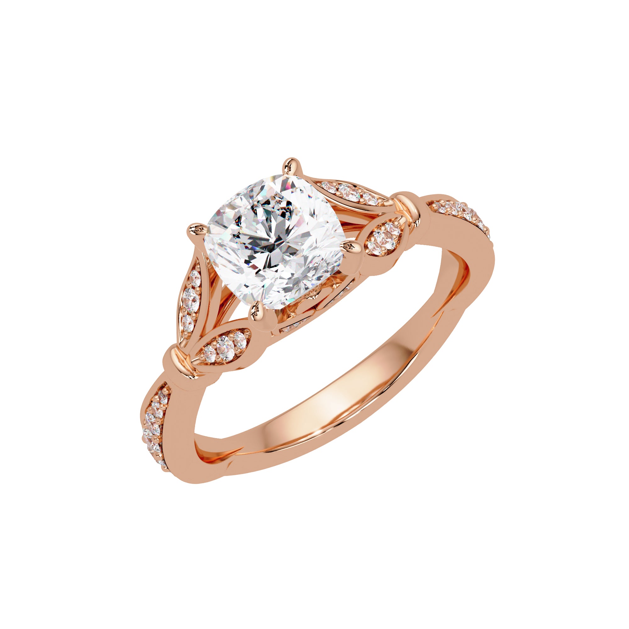 Lab Grown Diamond 1.60 CTW Cushion Vintage Inspired Leaf Design Ring- Sterling Silver