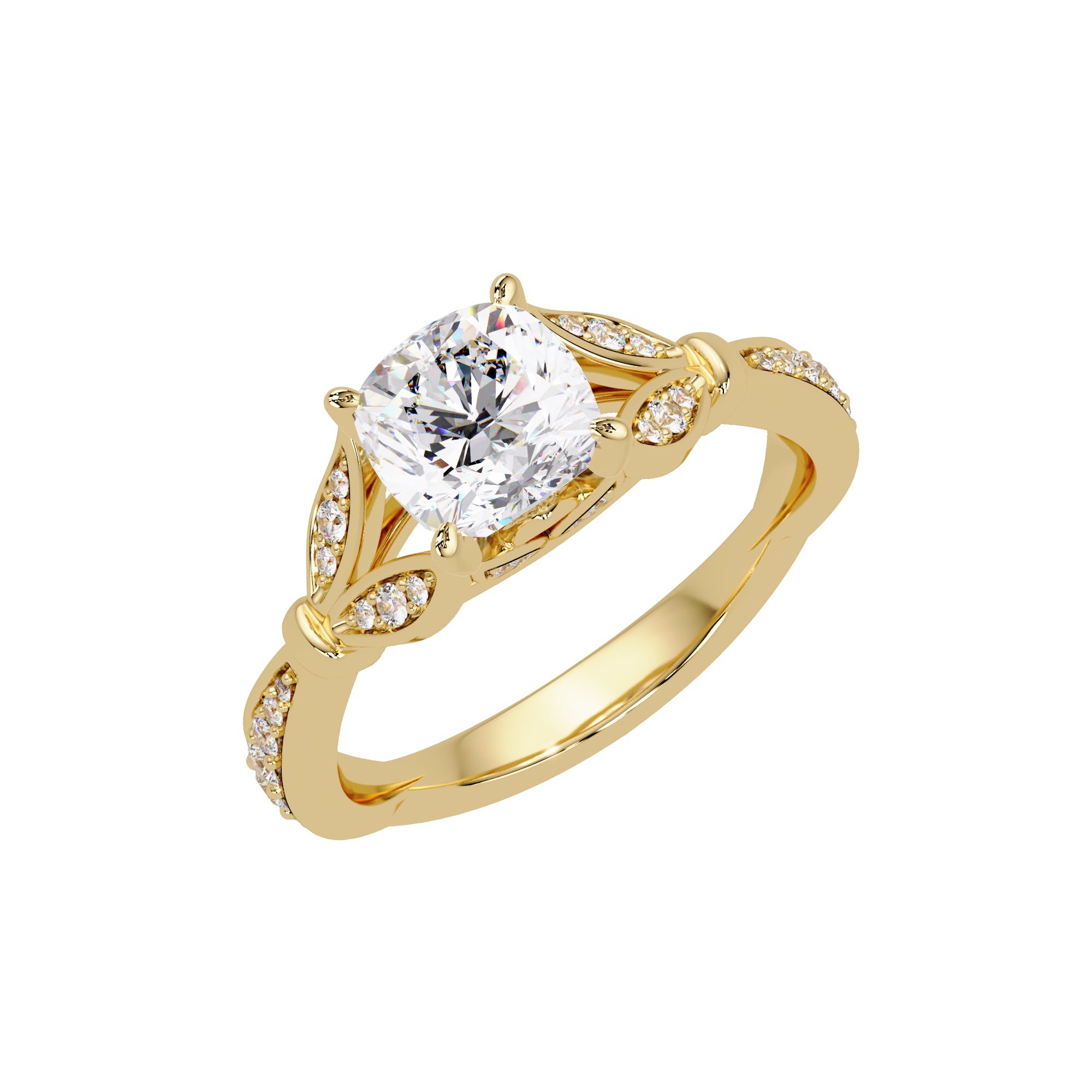 Lab Grown Diamond 1.60 CTW Cushion Vintage Inspired Leaf Design Ring- Sterling Silver