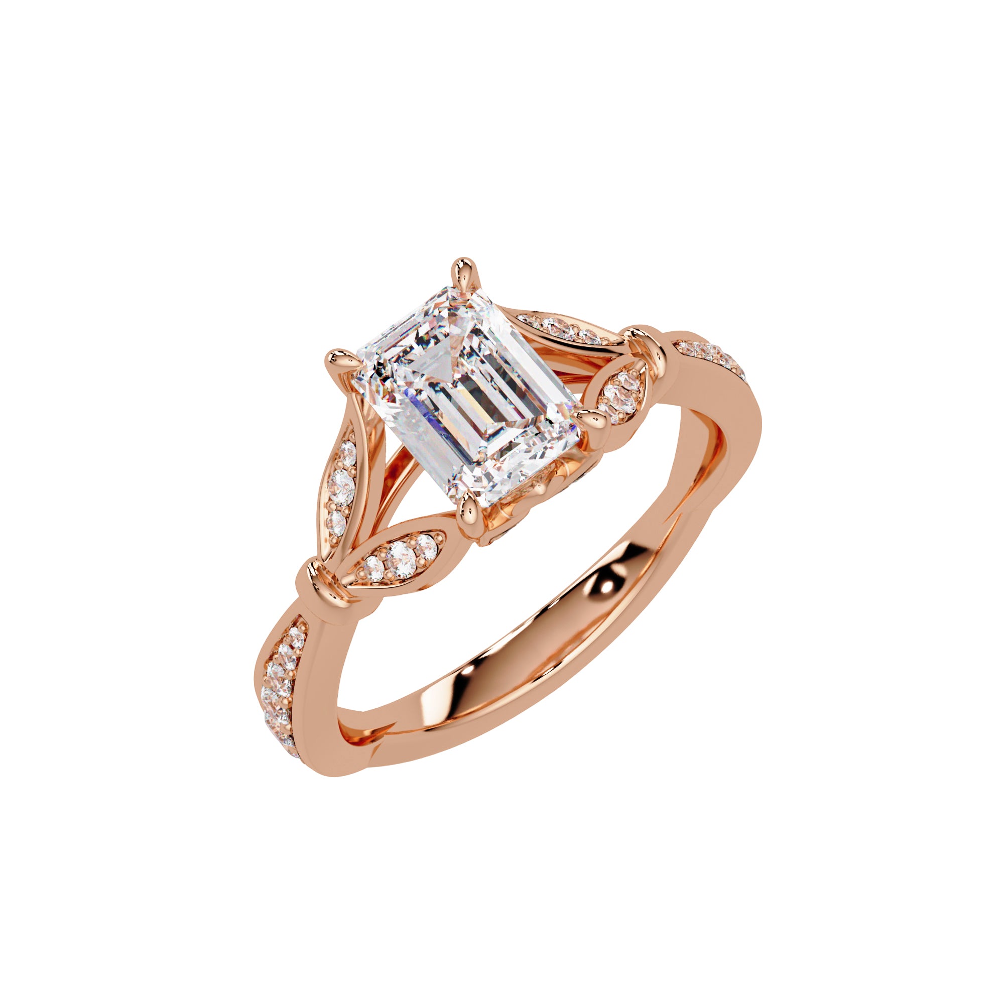 Lab Grown Diamond 1.60 CTW Octagon Vintage Inspired Leaf Design Ring- Sterling Silver