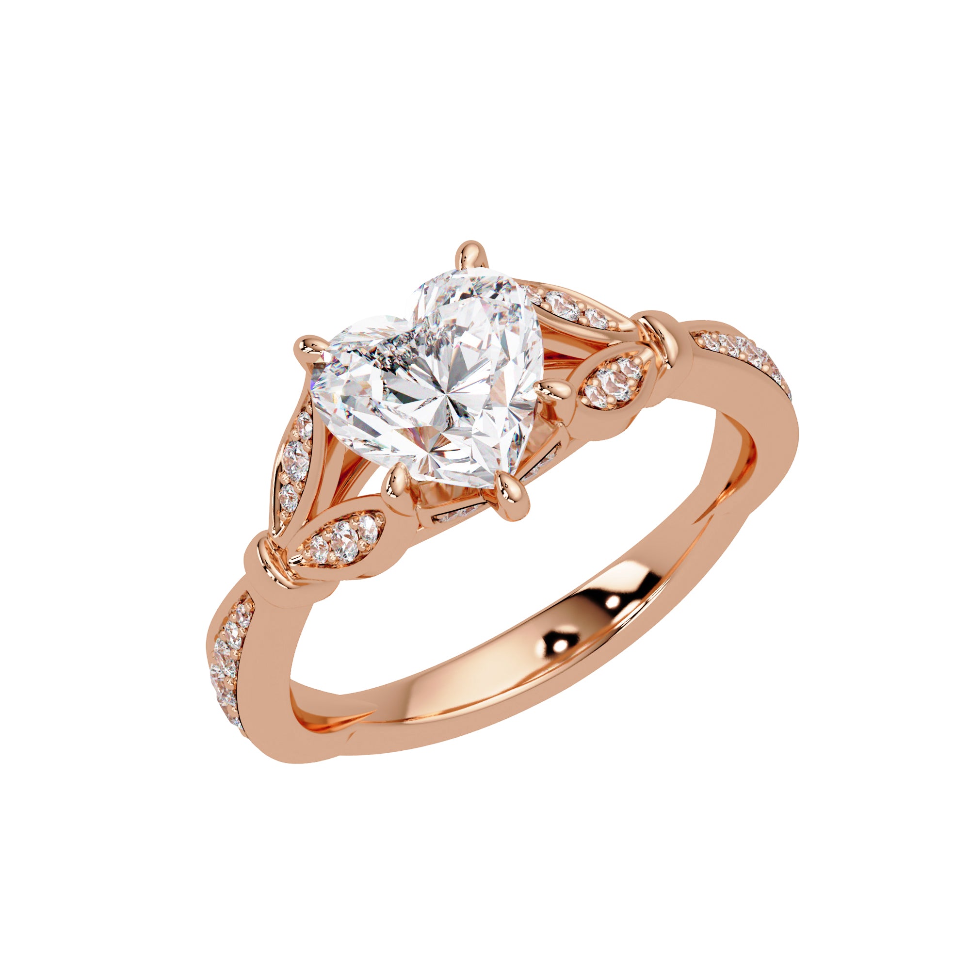 Lab Grown Diamond 1.70 CTW Heart Vintage Inspired Leaf Design Ring- Sterling Silver