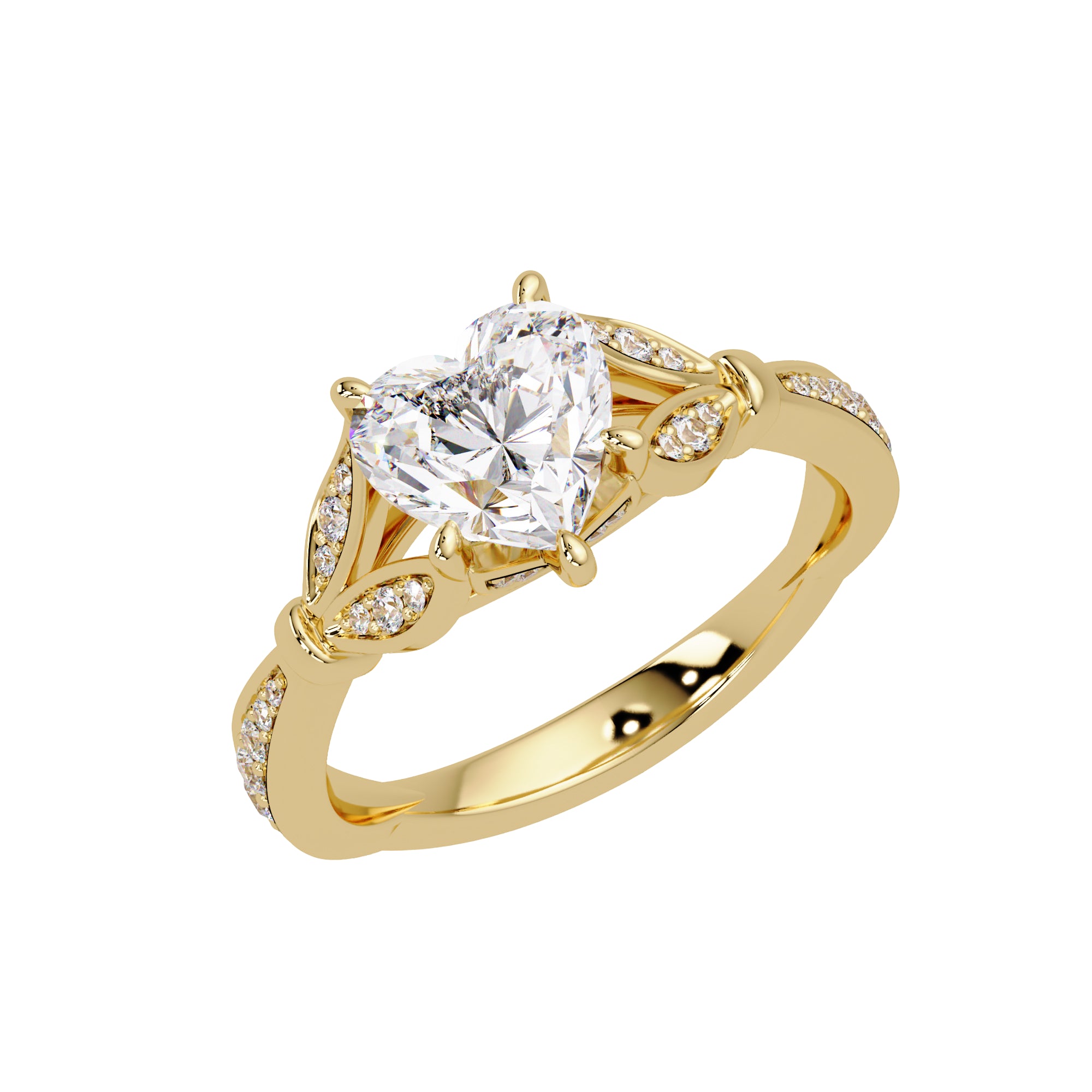 Lab Grown Diamond 1.70 CTW Heart Vintage Inspired Leaf Design Ring- Sterling Silver