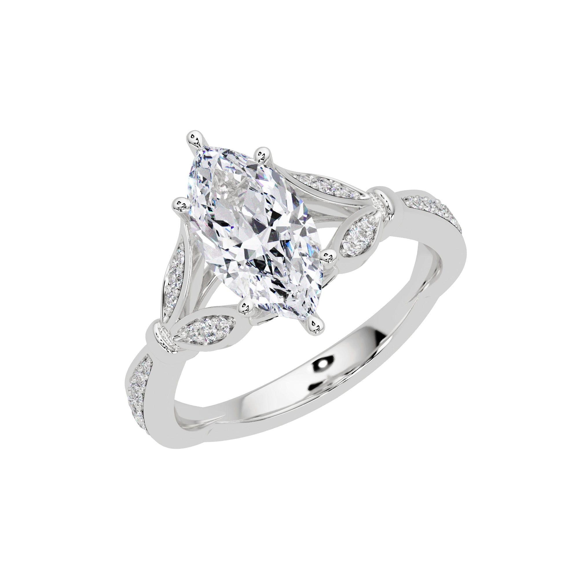 Lab Grown Diamond 1.70 CTW Marquise Vintage Leaf Accents Ring- Sterling Silver