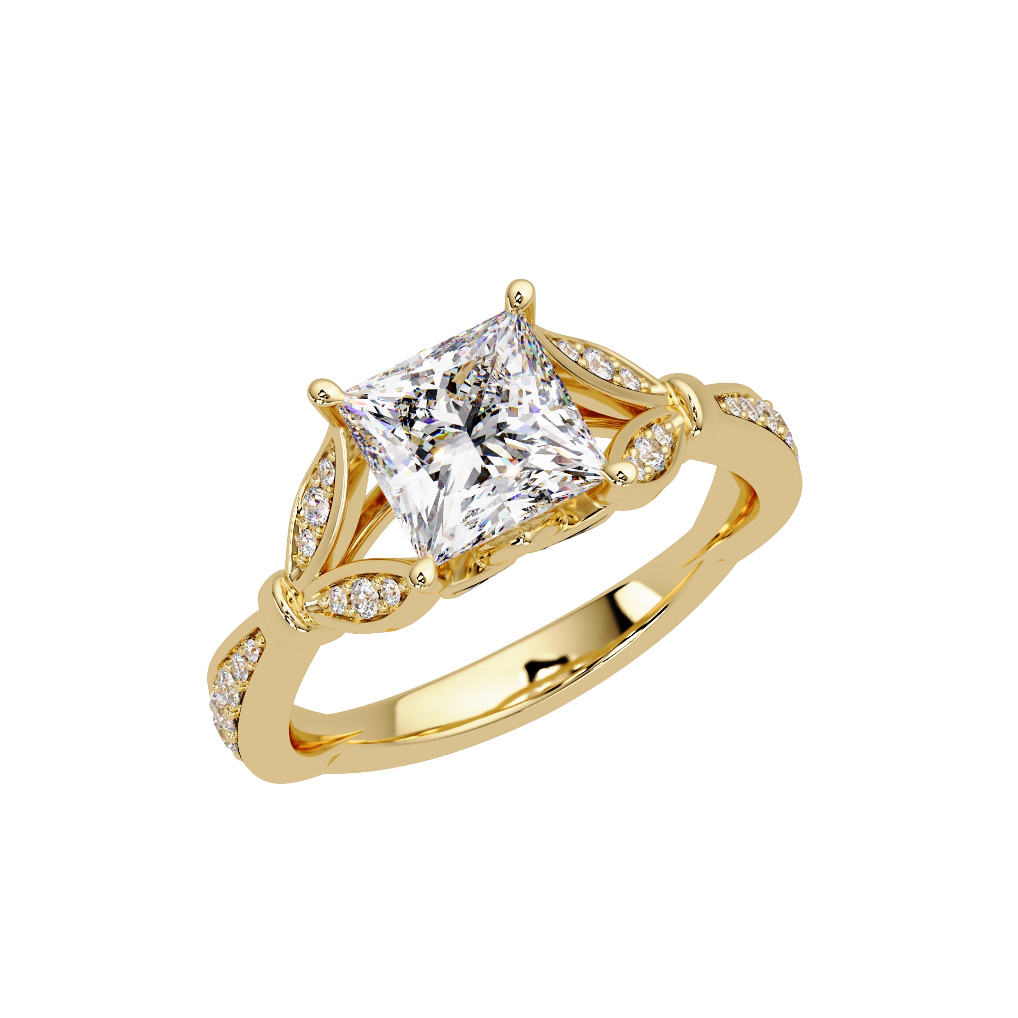 Lab Grown Diamond 1.75 CTW Princess Cut Twisted Leaf Accent Ring- Sterling Silver