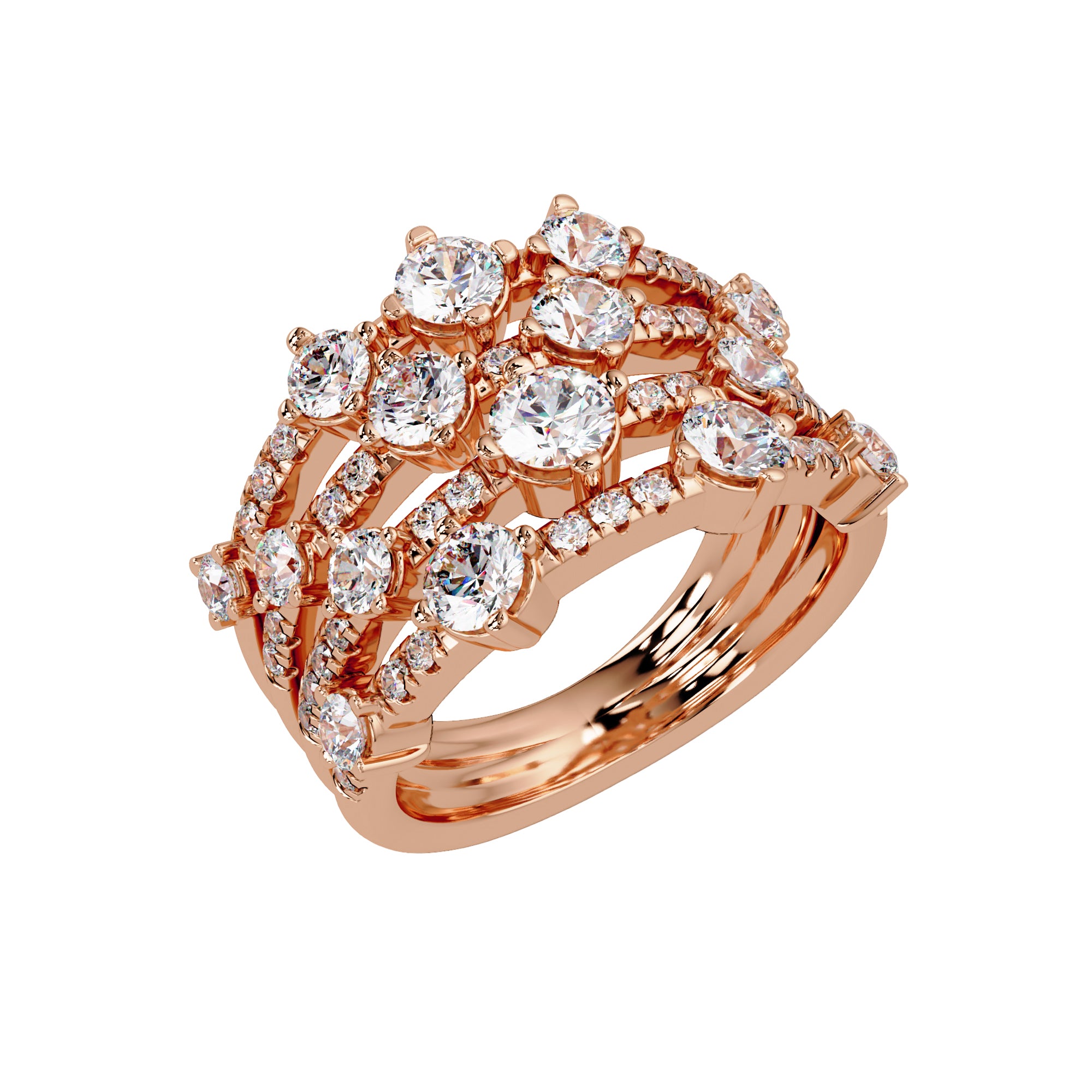 Lab Grown Diamond 1.79 CTW Round Multi-Row Cluster Ring- Sterling Silver