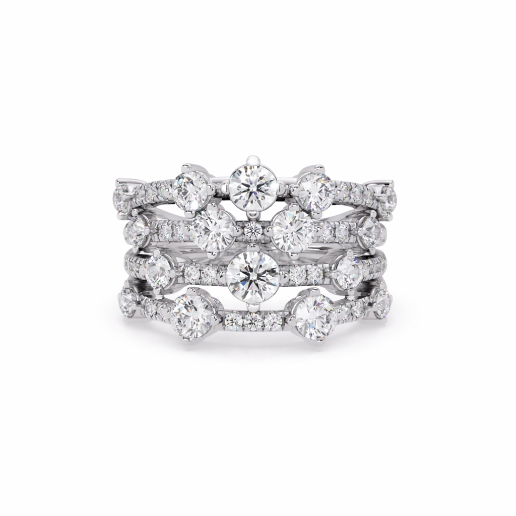 Lab Grown Diamond 1.79 CTW Round Multi-Row Cluster Ring- Sterling Silver