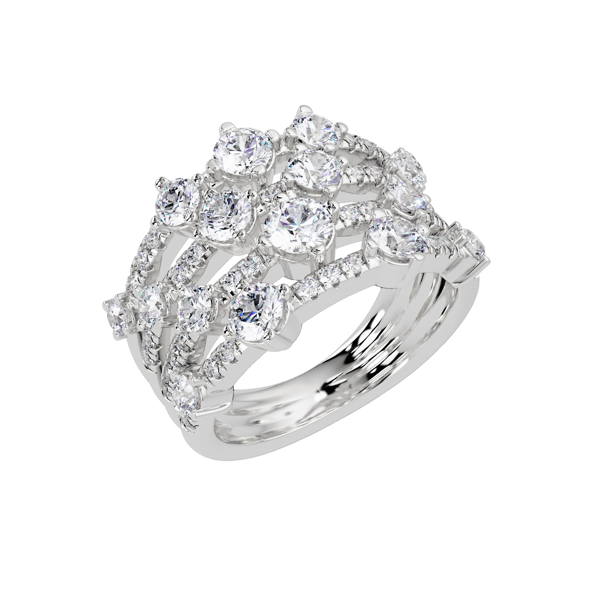 Lab Grown Diamond 1.79 CTW Round Multi-Row Cluster Ring- Sterling Silver