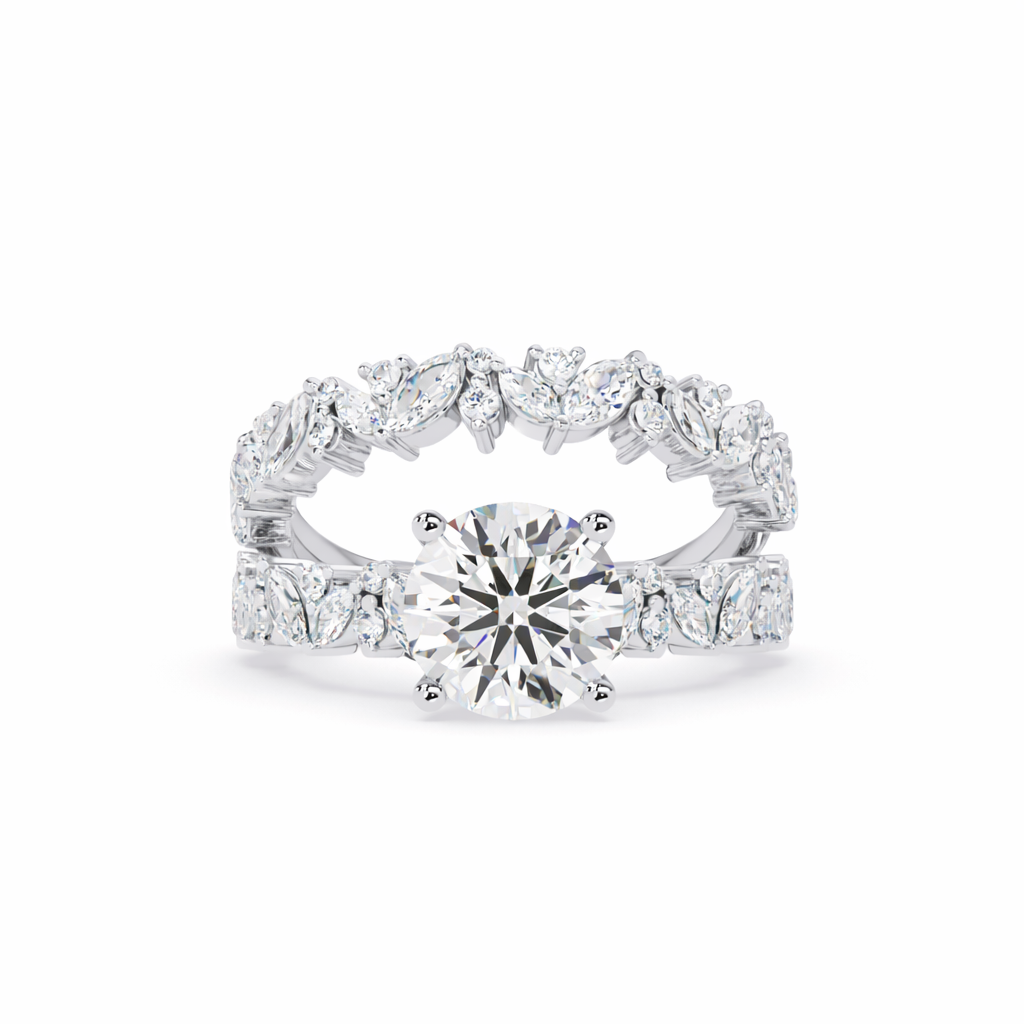 Lab Grown Diamond 3.00 CTW Round Side Stone Elegant Design Ring- Sterling Silver