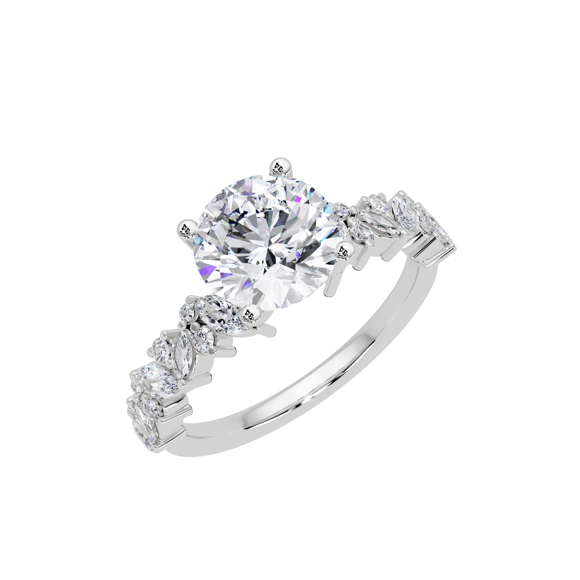 Lab Grown Diamond 3.00 CTW Round Side Stone Elegant Design Ring- Sterling Silver
