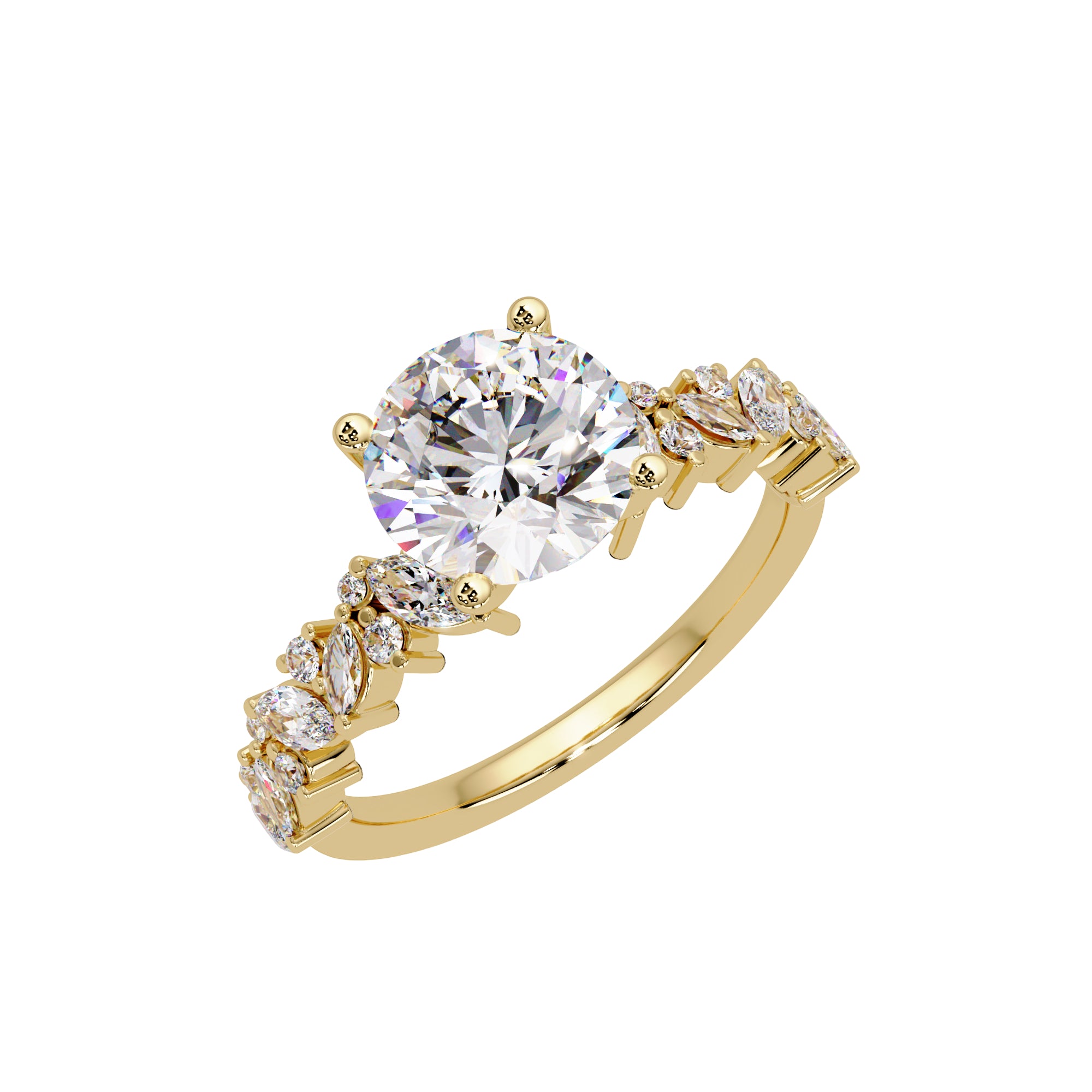 Lab Grown Diamond 3.00 CTW Round Side Stone Elegant Design Ring- Sterling Silver