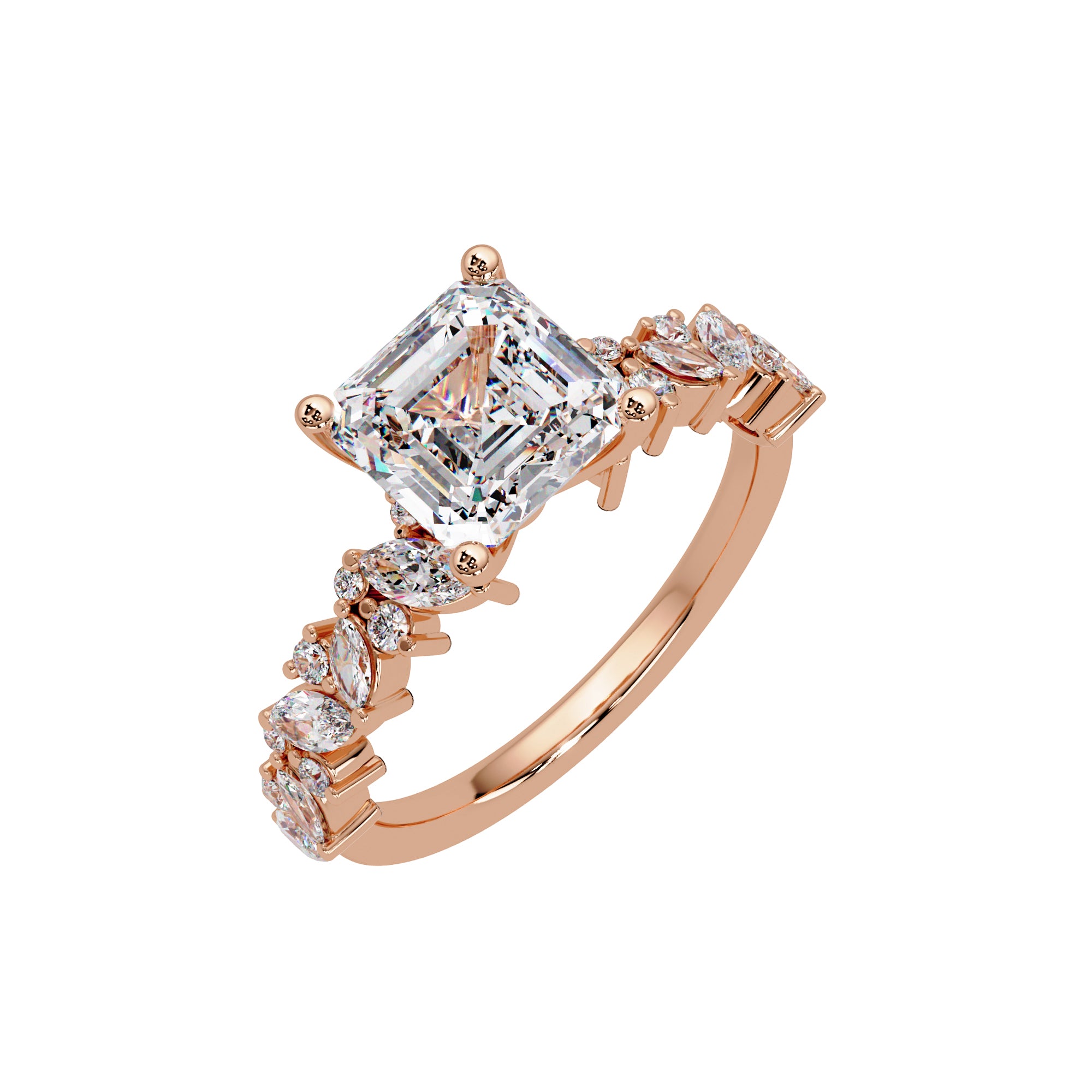 Lab Grown Diamond 2.85 CTW Octagon Side Stone Elegant Design Ring- Sterling Silver