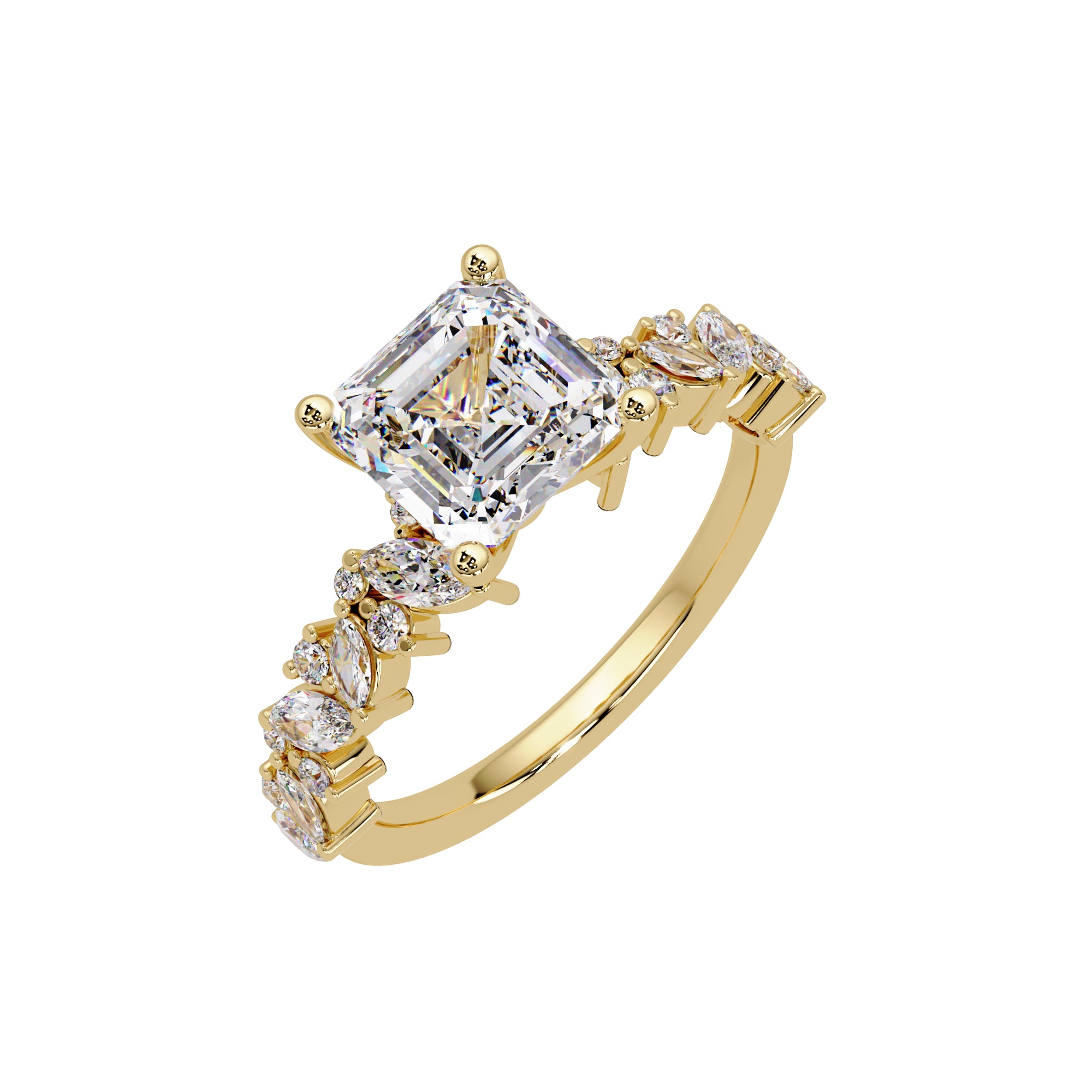 Lab Grown Diamond 2.85 CTW Octagon Side Stone Elegant Design Ring- Sterling Silver