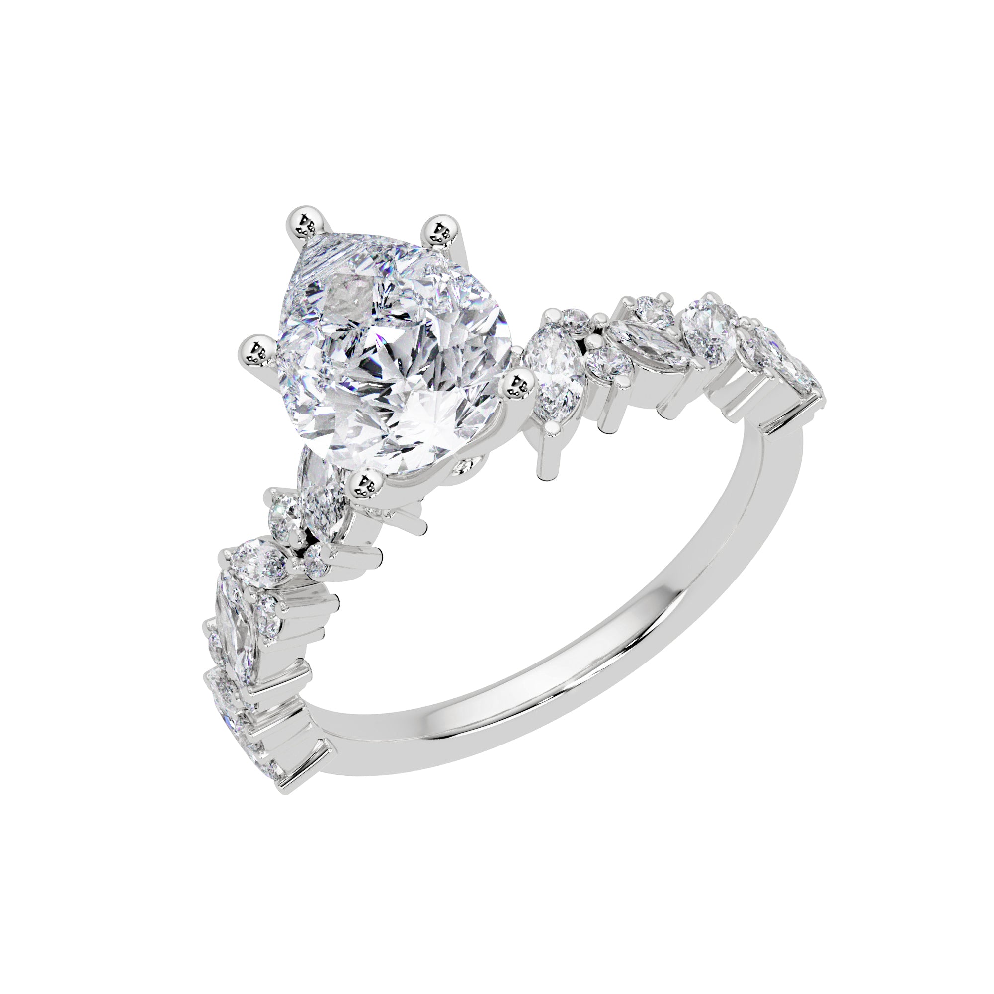 Lab Grown Diamond 2.75 CTW Pear Side Stone Ring- Sterling Silver