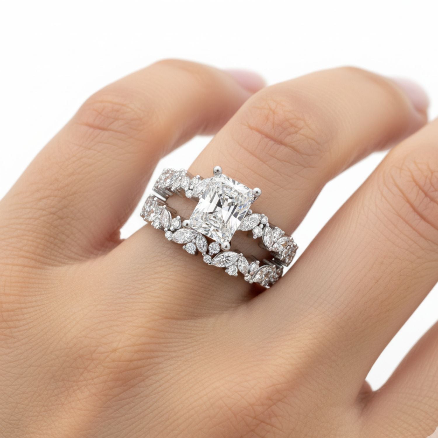 Lab Grown Diamond 3.15 CTW Octagon Side Stone Ring- Sterling Silver