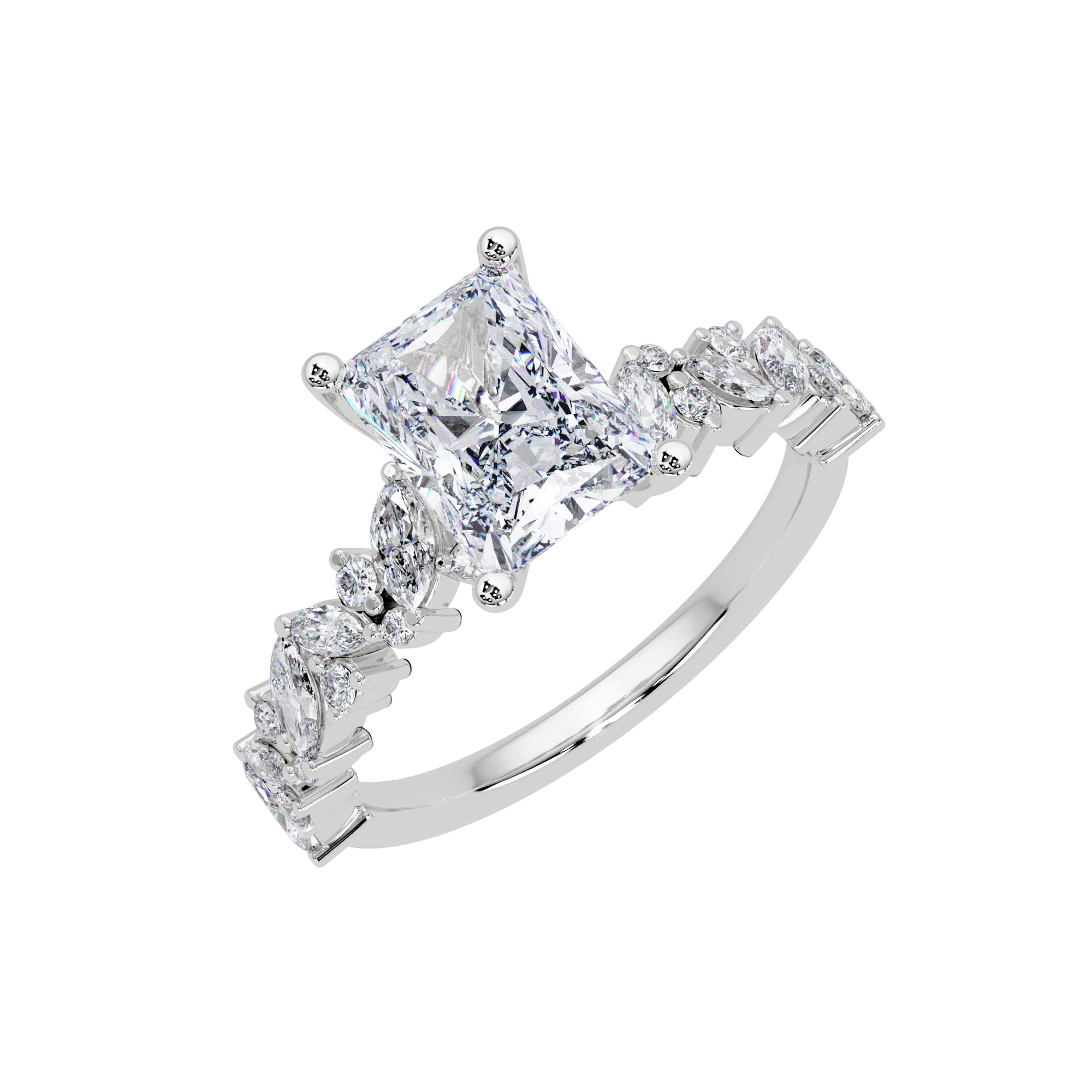 Lab Grown Diamond 3.15 CTW Octagon Side Stone Ring- Sterling Silver