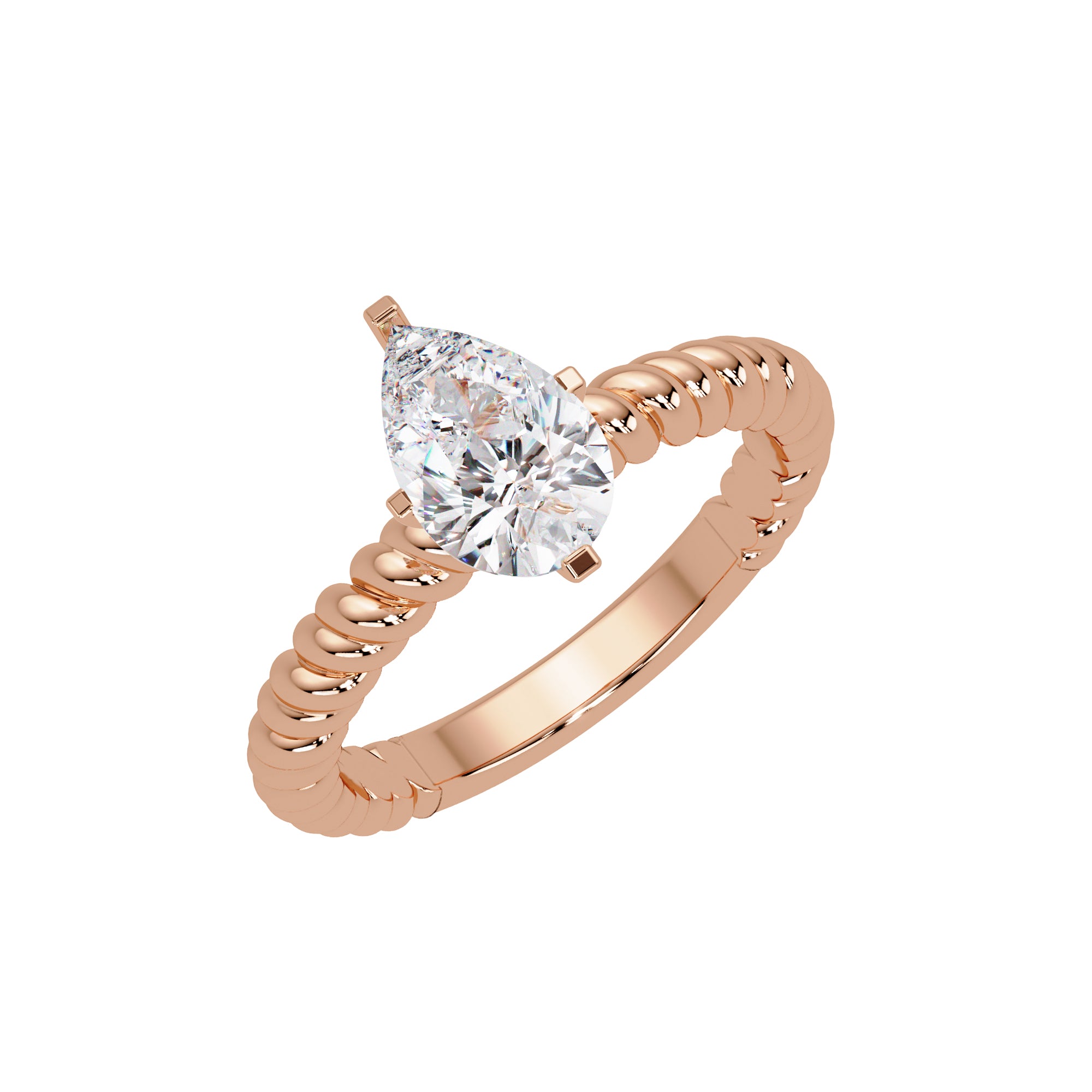 Lab Grown Diamond 1.00 CTW Pear Solitaire Designer Rope Ring- Sterling Silver
