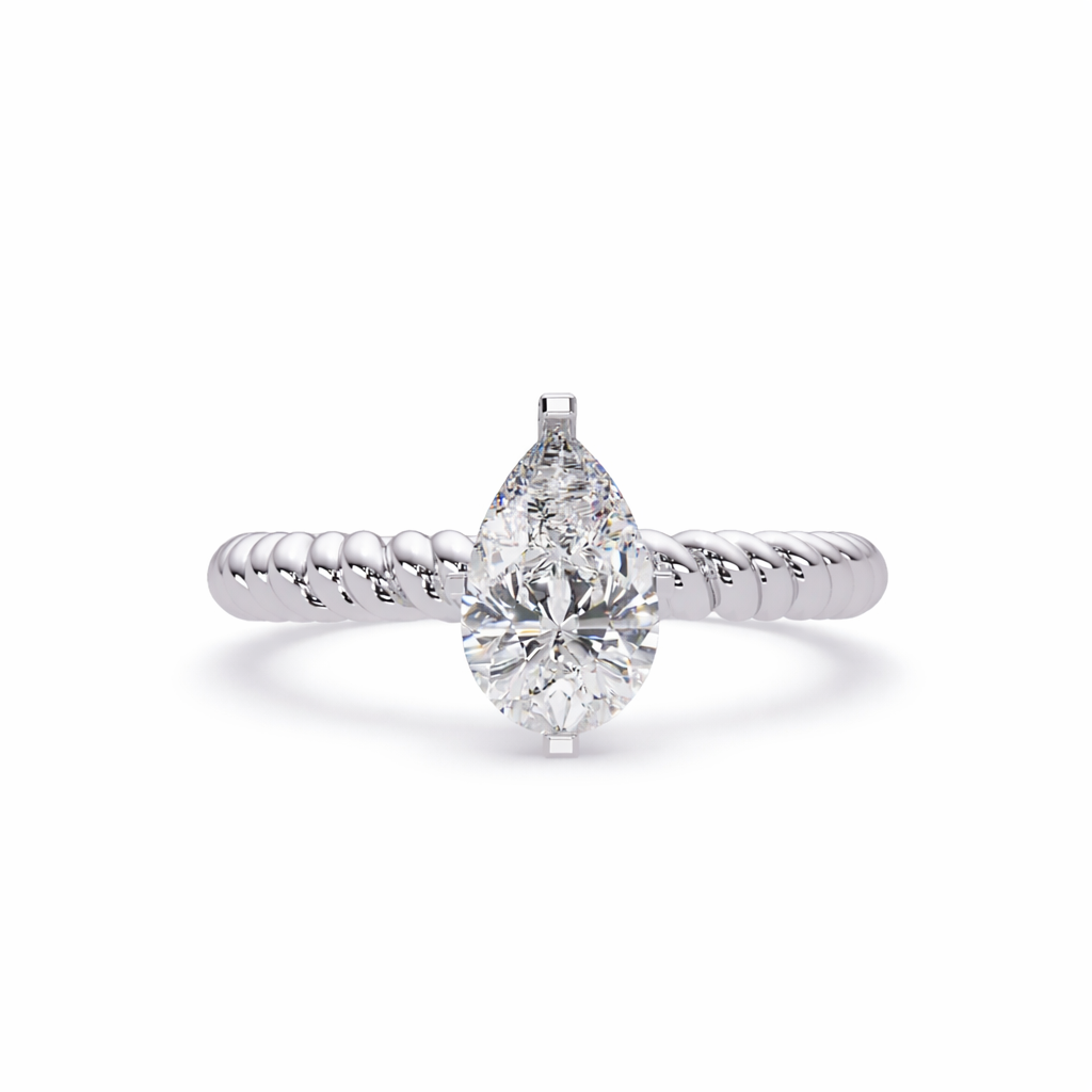 Lab Grown Diamond 1.00 CTW Pear Solitaire Designer Rope Ring- Sterling Silver