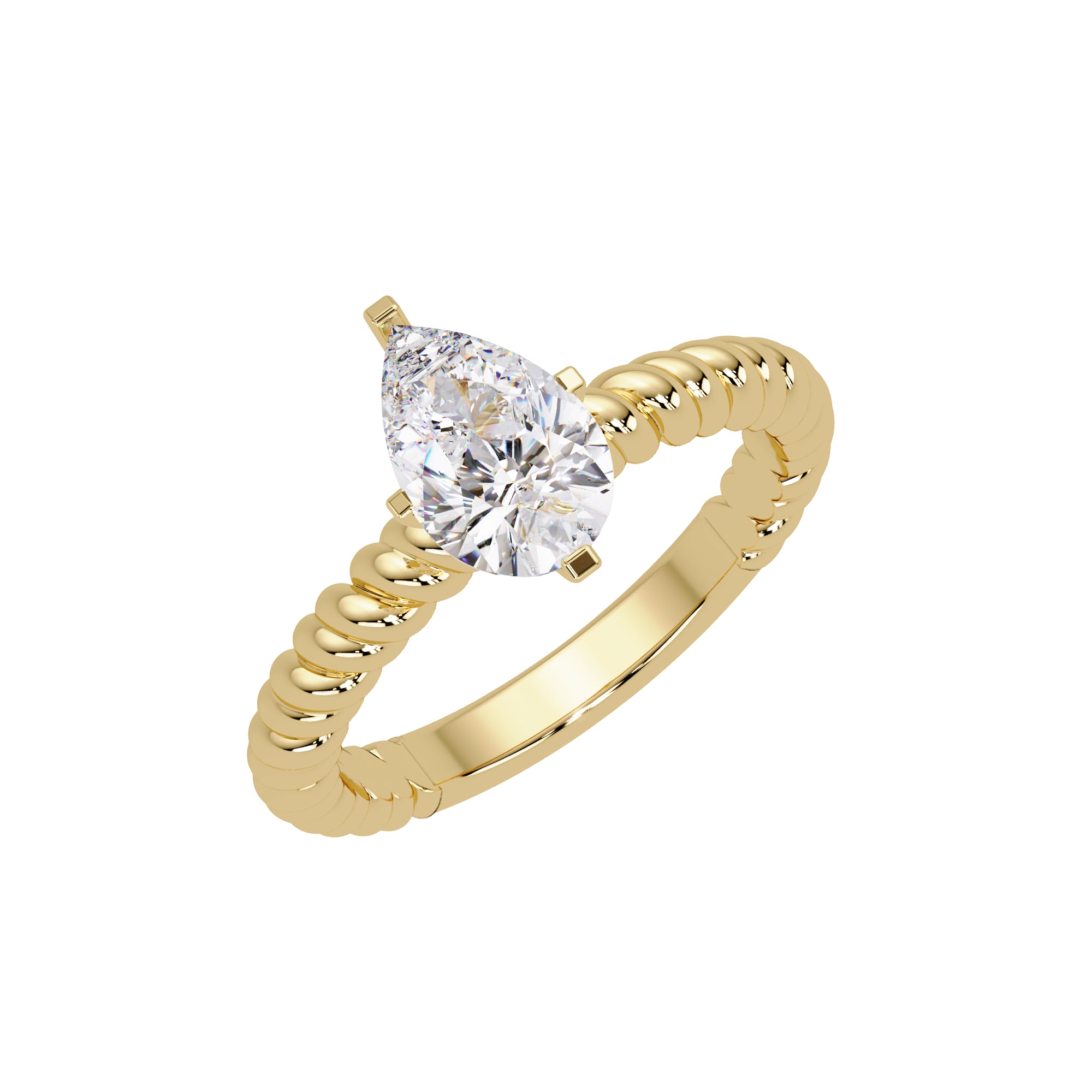 Lab Grown Diamond 1.00 CTW Pear Solitaire Designer Rope Ring- Sterling Silver