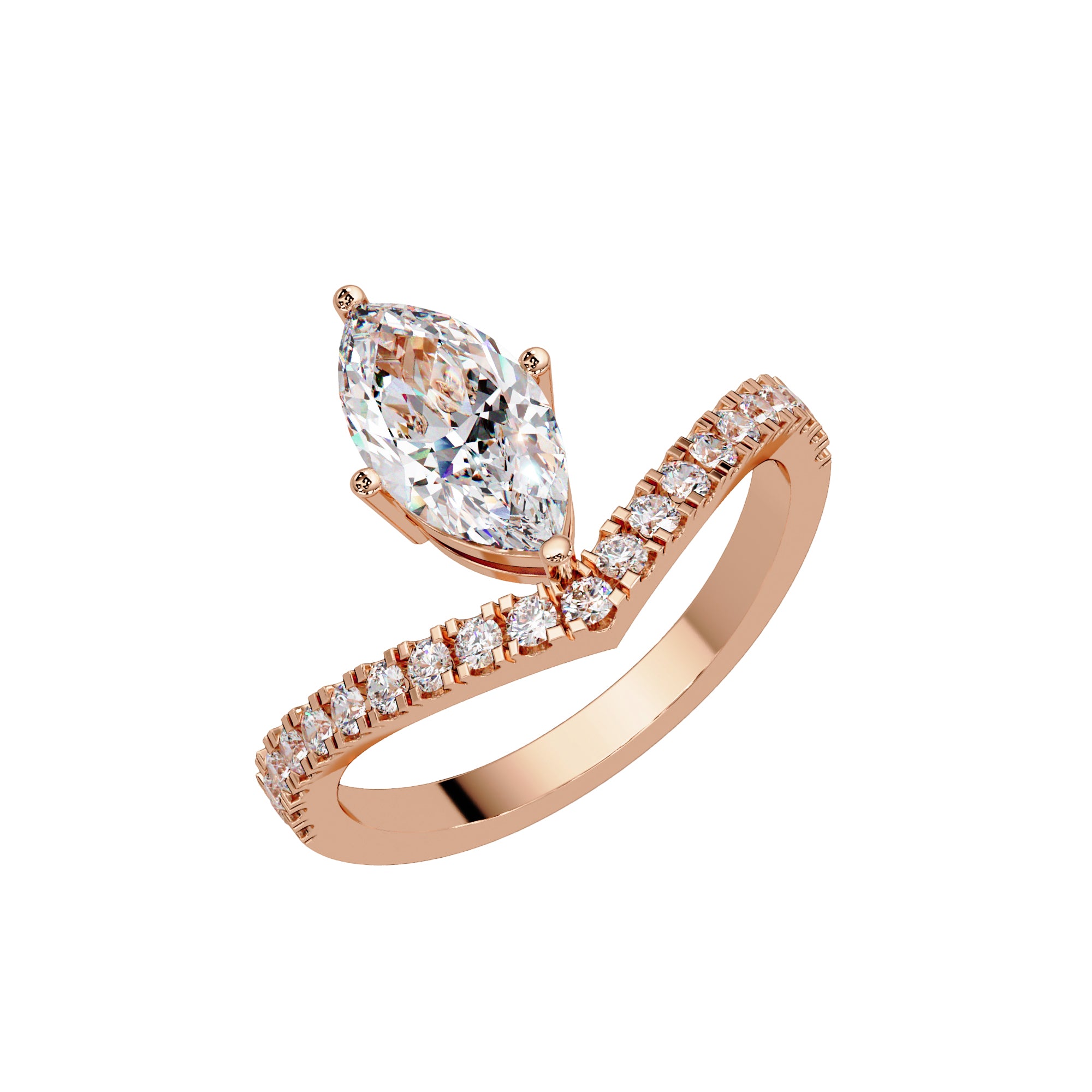 Lab Grown Diamond 1.25 CTW Marquise V-Shape Pavé Band Solitaire Ring- Sterling Silver