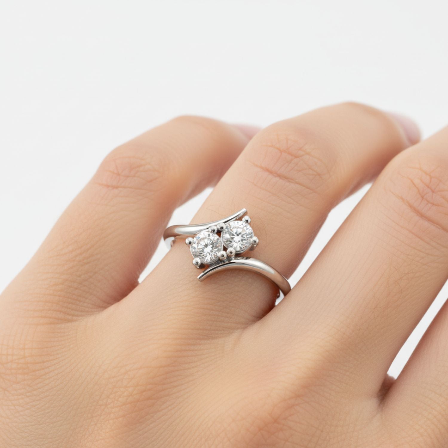Lab Grown Diamond 0.50 CTW Round Two-Stone Bypass Ring- Sterling Silver