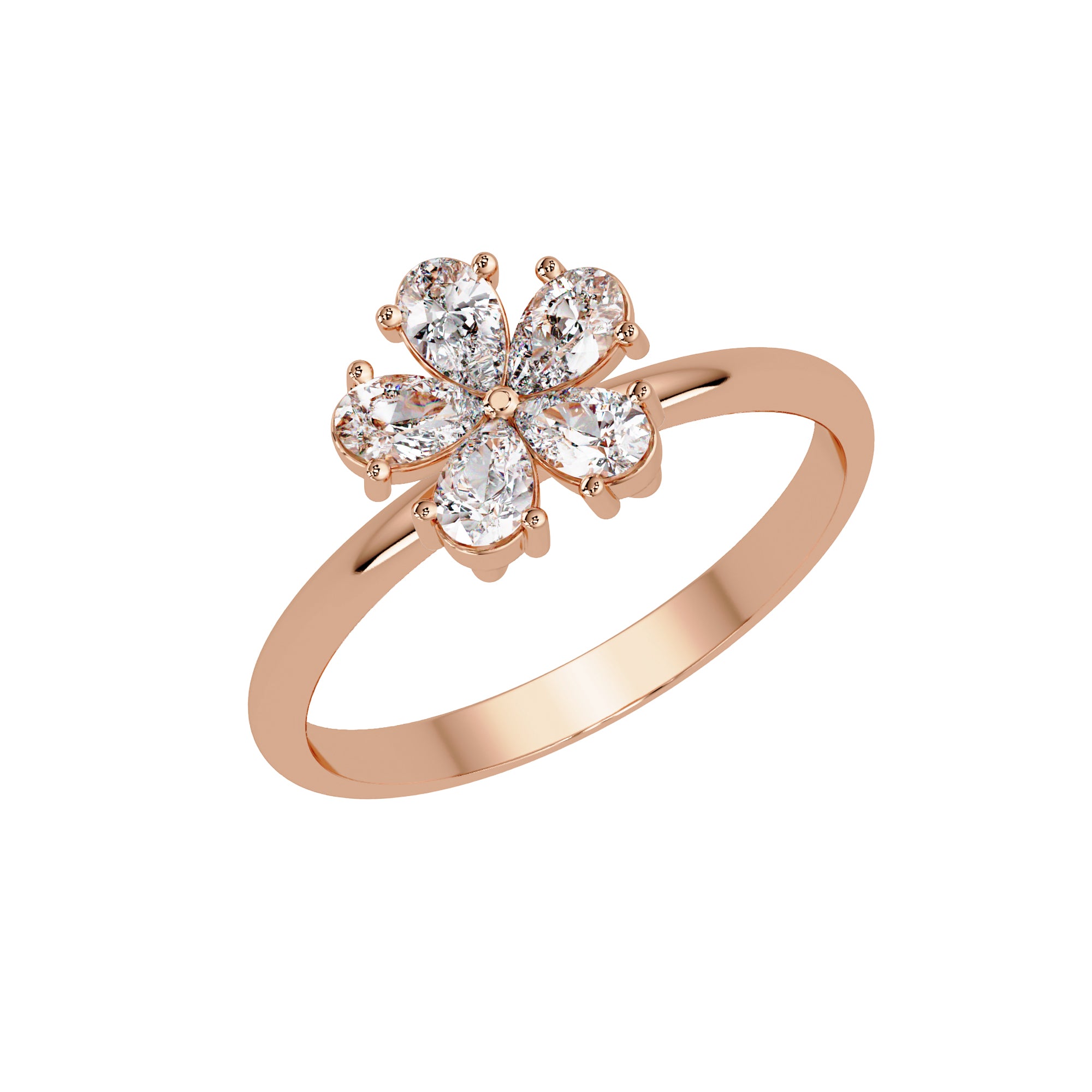 Lab Grown Diamond 0.50 CTW Pear Five-Petal Floral Ring- Sterling Silver