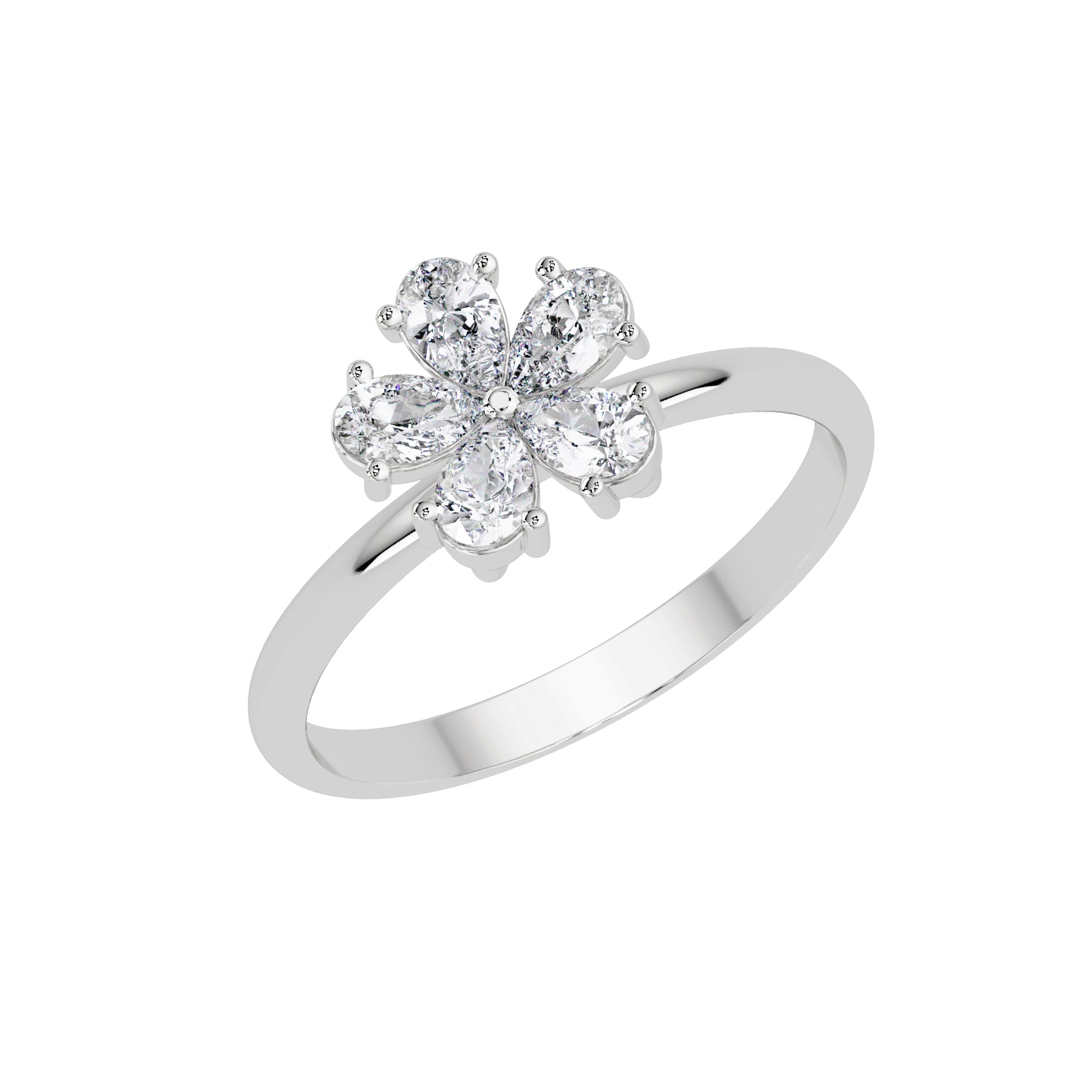 Lab Grown Diamond 0.50 CTW Pear Five-Petal Floral Ring- Sterling Silver