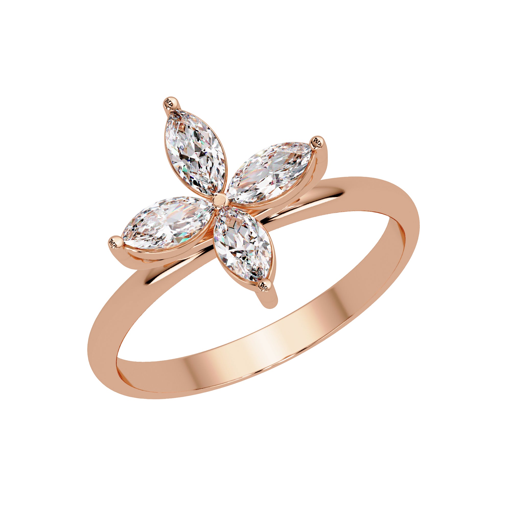 Lab Grown Diamond 0.50 CTW Marquise Four-Petal Floral Ring- Sterling Silver