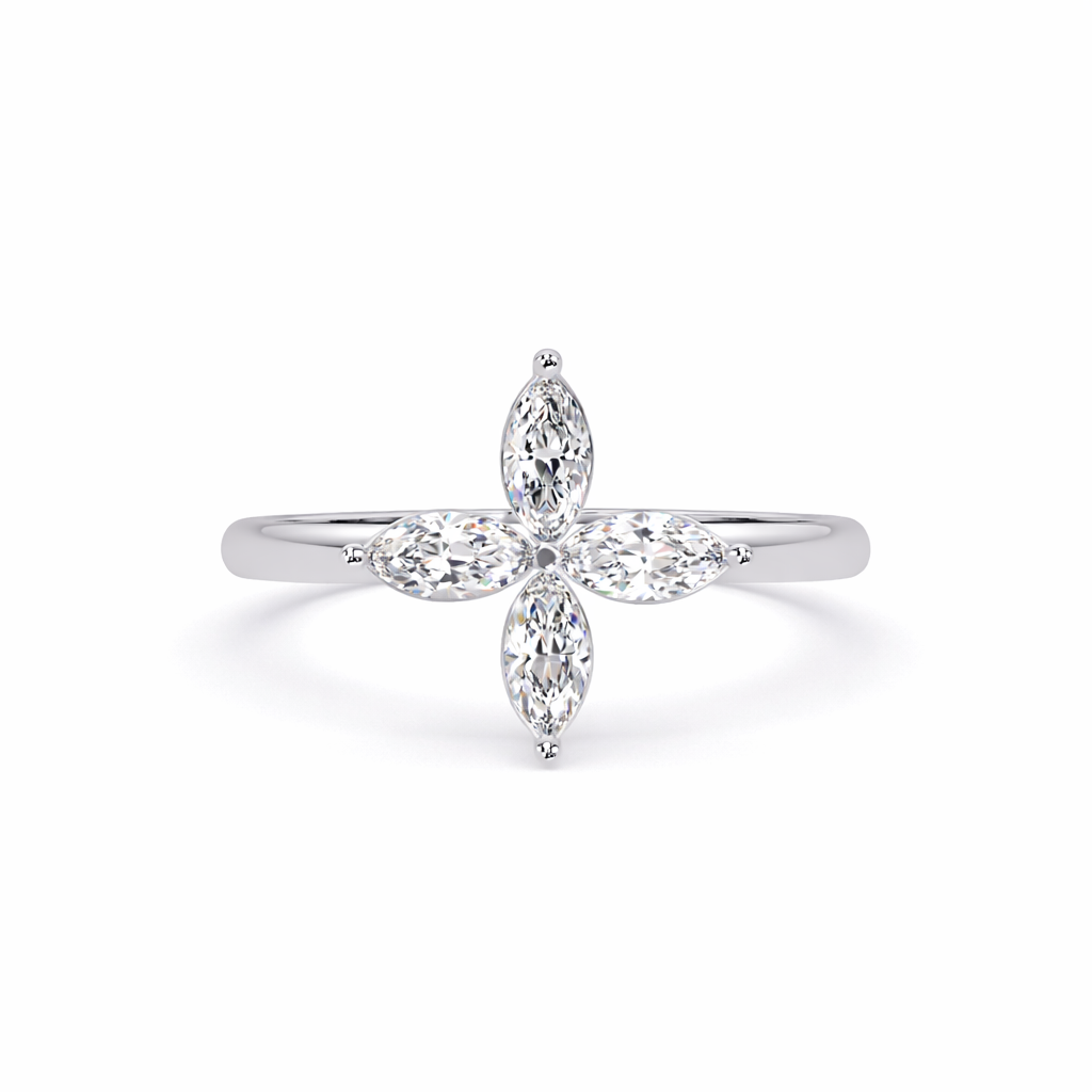 Lab Grown Diamond 0.50 CTW Marquise Four-Petal Floral Ring- Sterling Silver