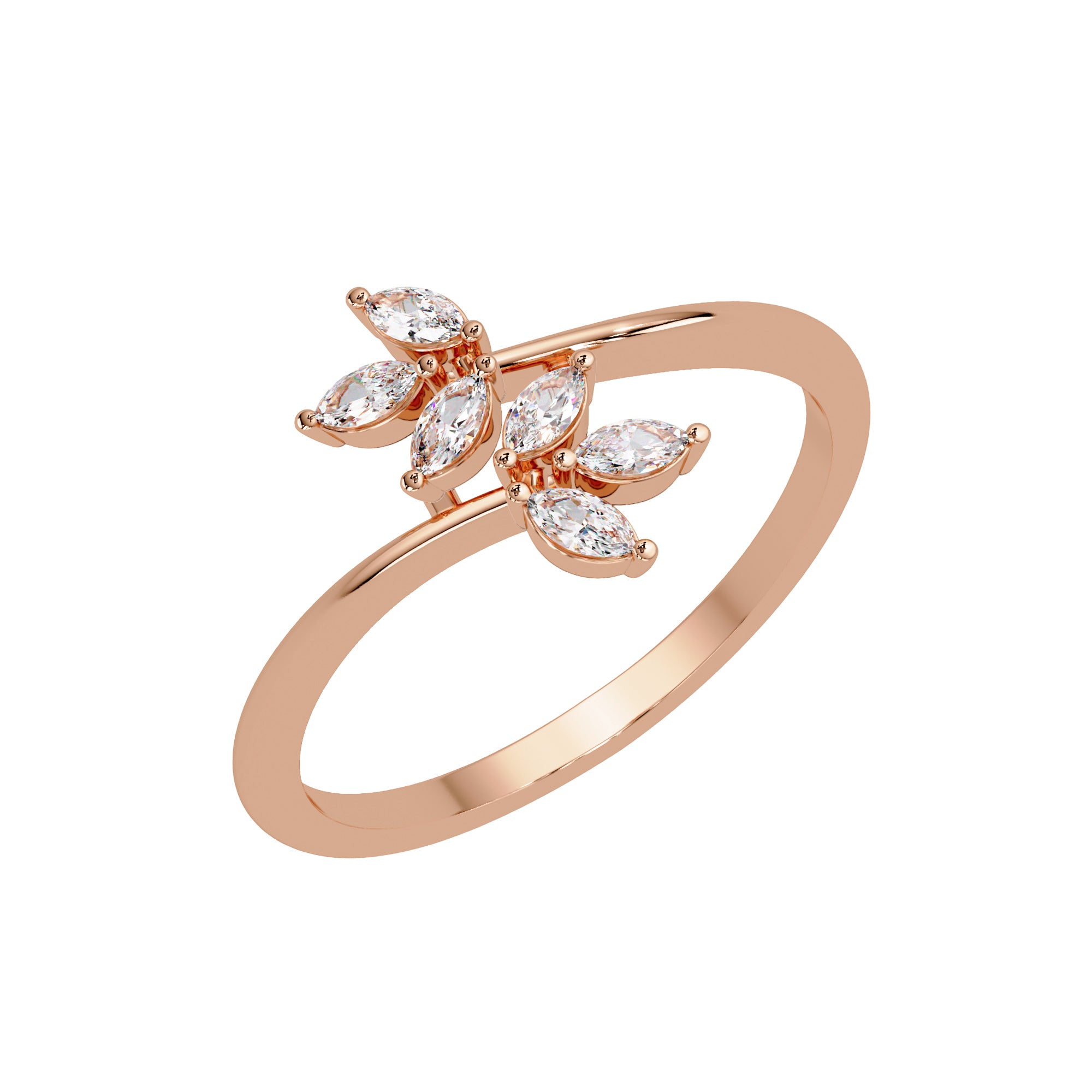 Lab Grown Diamond 0.15 CTW Marquise Leaf Cluster Design Ring- Sterling Silver