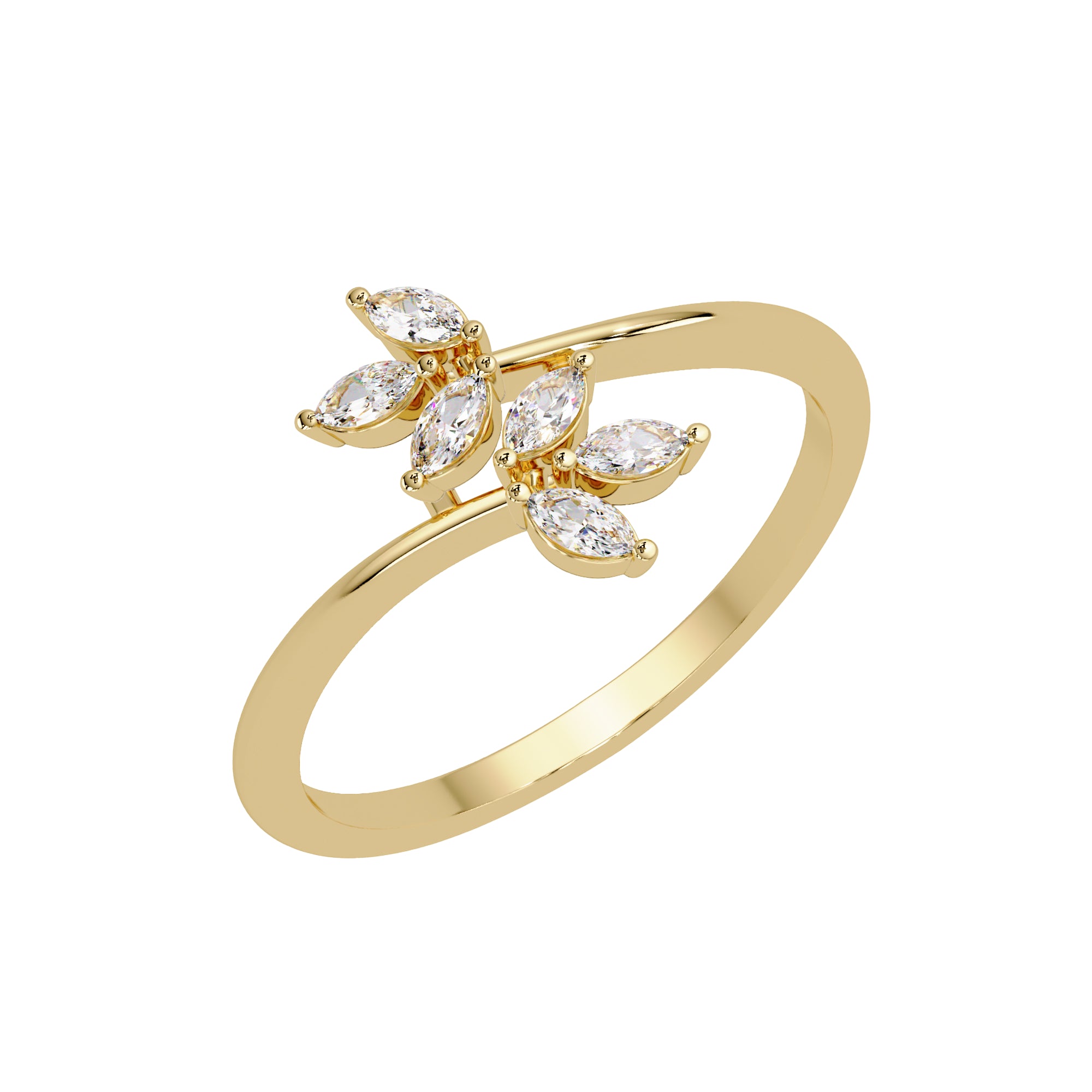 Lab Grown Diamond 0.15 CTW Marquise Leaf Cluster Design Ring- Sterling Silver