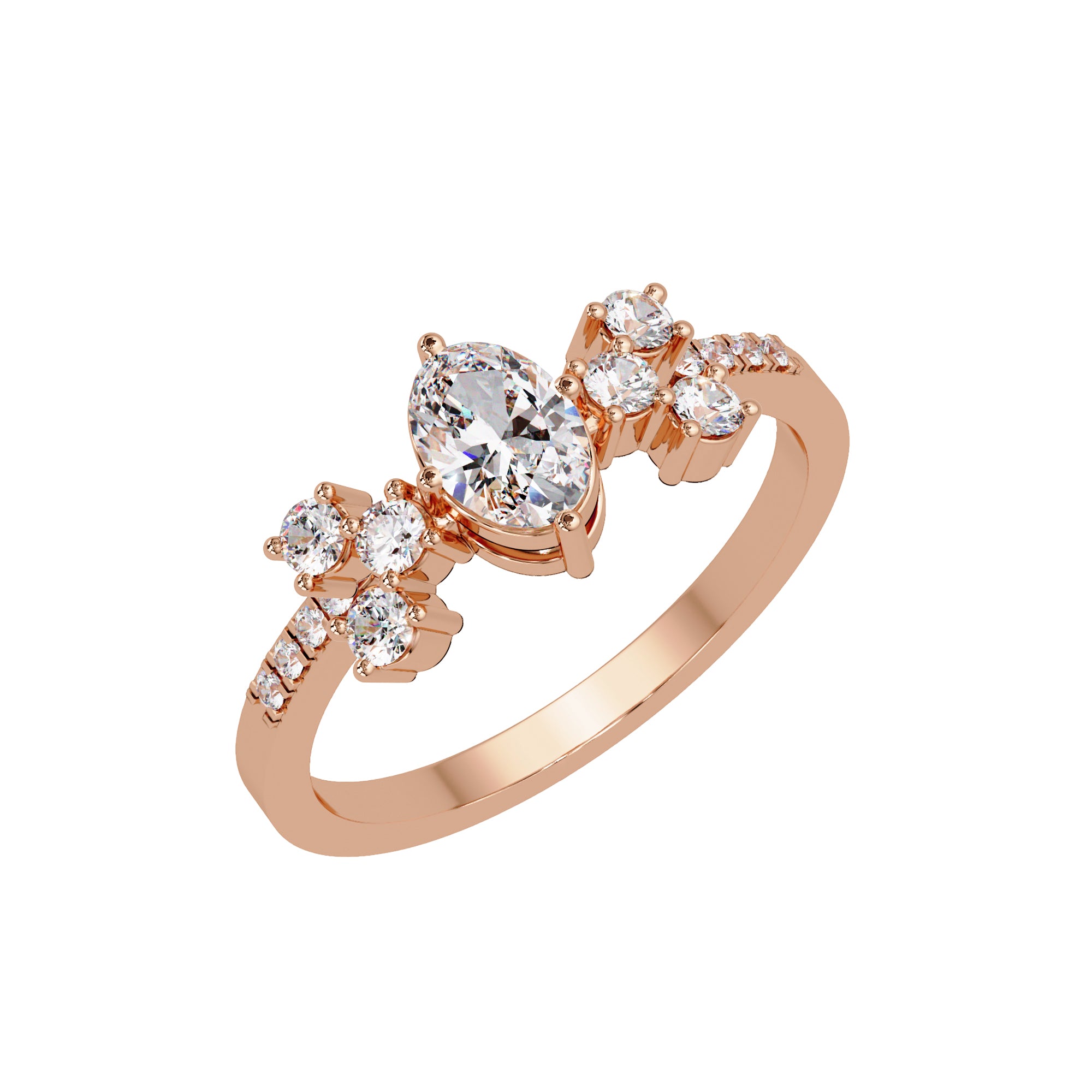 Lab Grown Diamond 0.60 CTW Oval Cluster Side Stone Ring- Sterling Silver