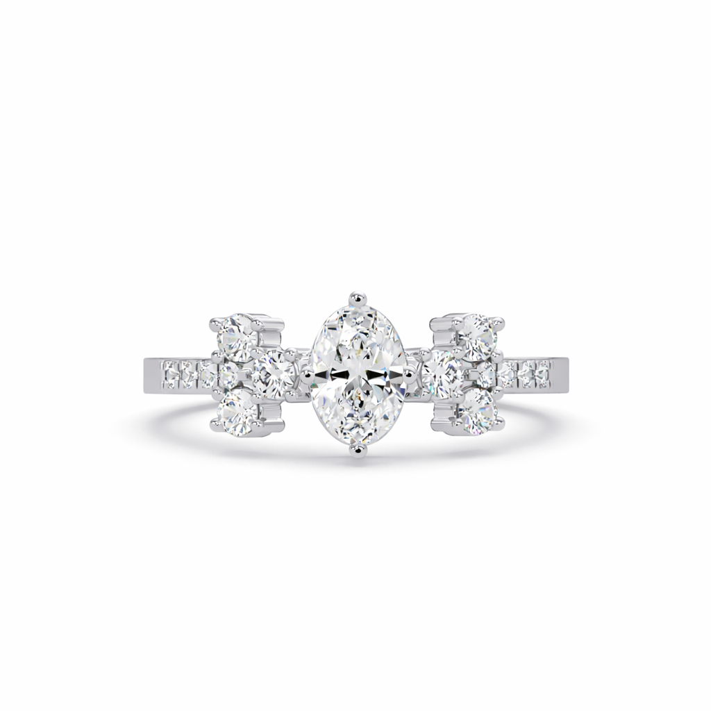 Lab Grown Diamond 0.60 CTW Oval Cluster Side Stone Ring- Sterling Silver